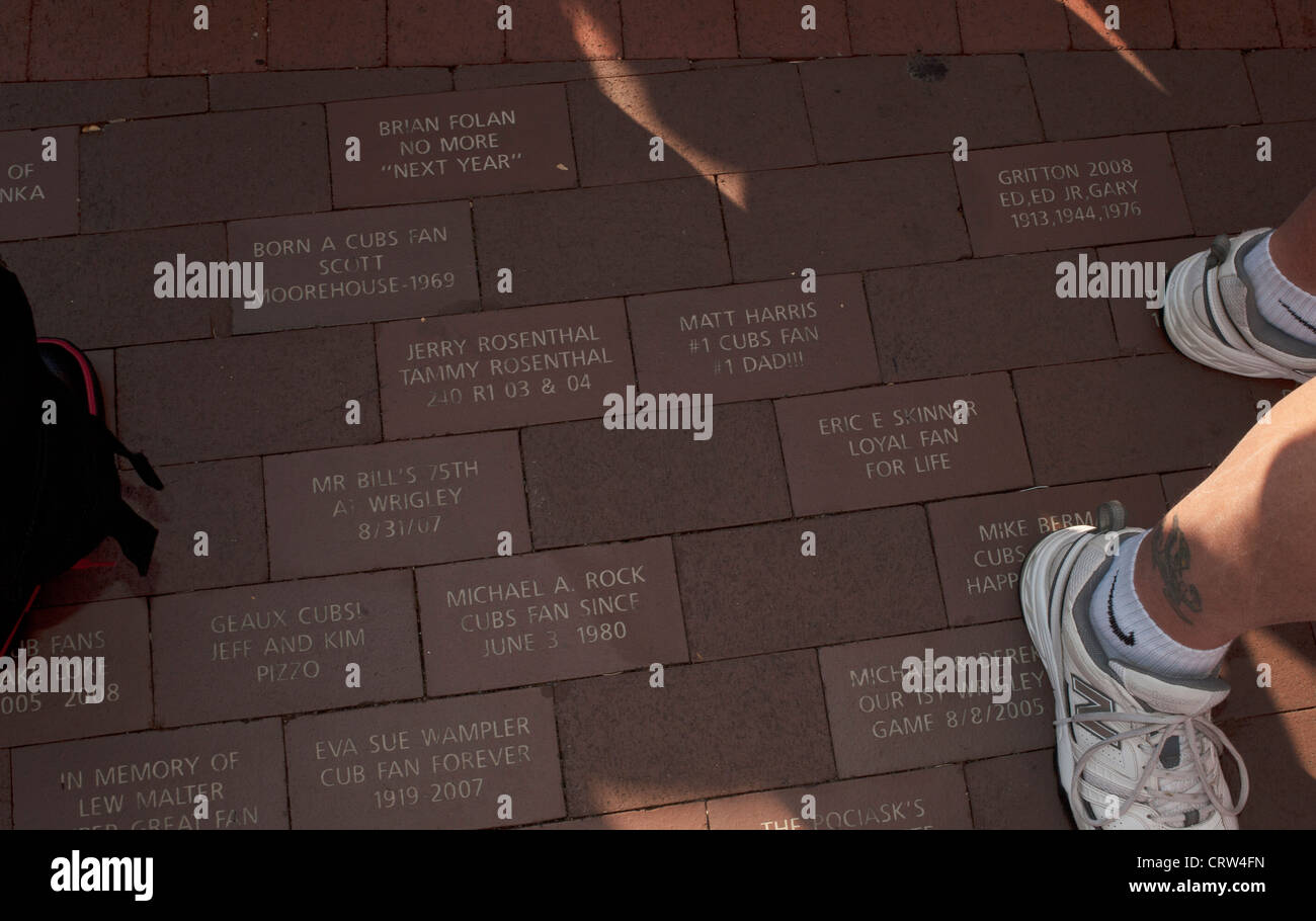 Chicago Cub's fans paving bricks outside Wrigley Field, Chicago, Illinois, USA Stock Photo