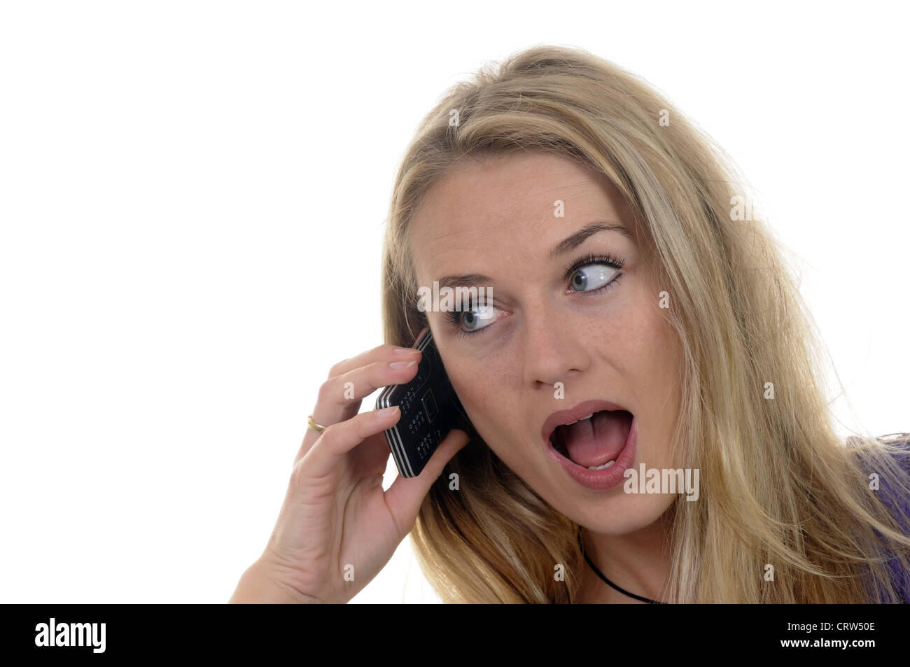 young woman with handy Stock Photo