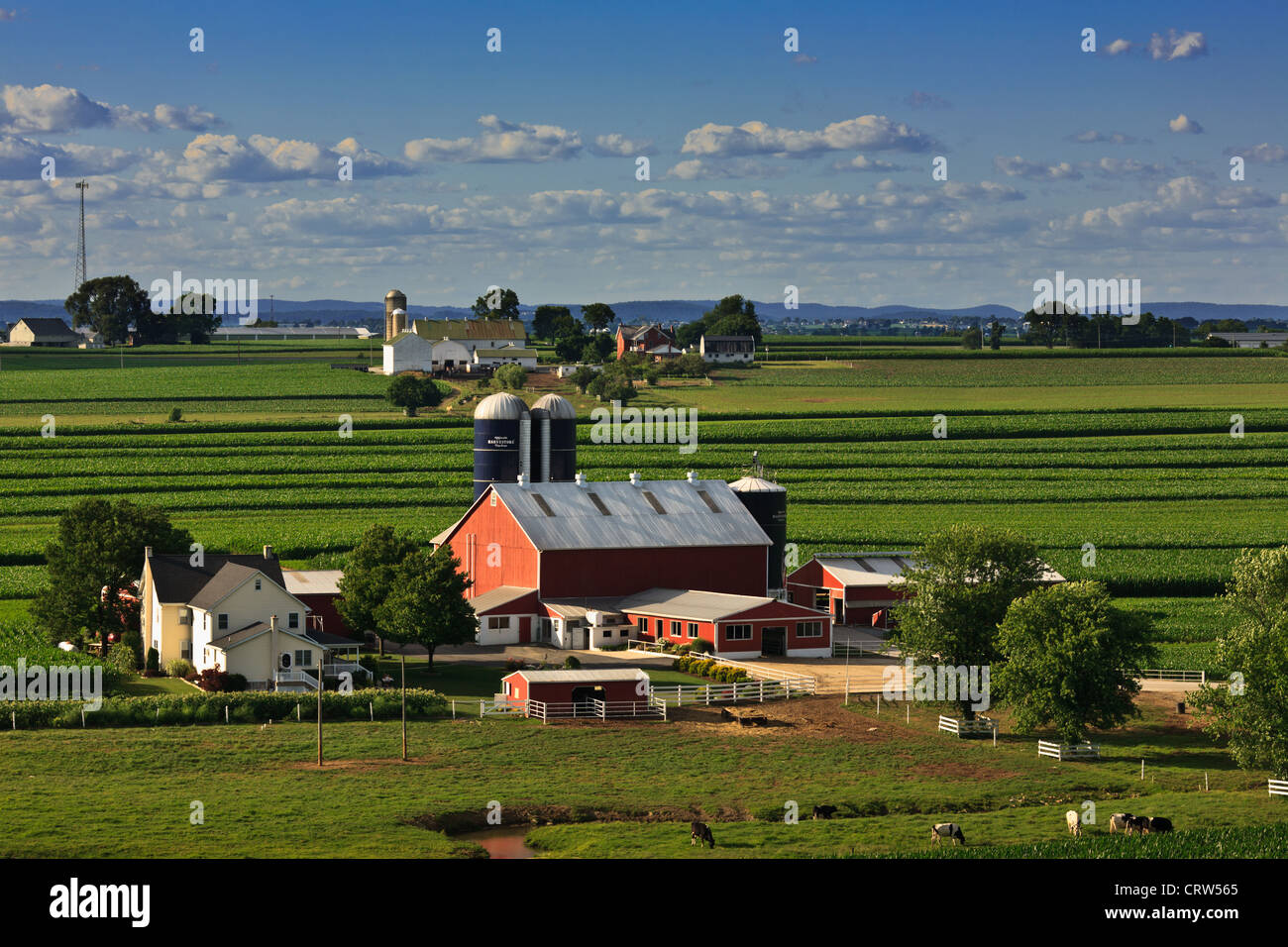 Well-kept Amish farms, Lancaster County, Pennsylvania Stock Photo