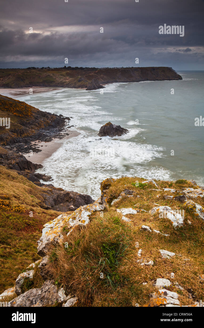 Three Cliffs Bay from Penmaen Burrows, Gower, Wales Stock Photo Alamy