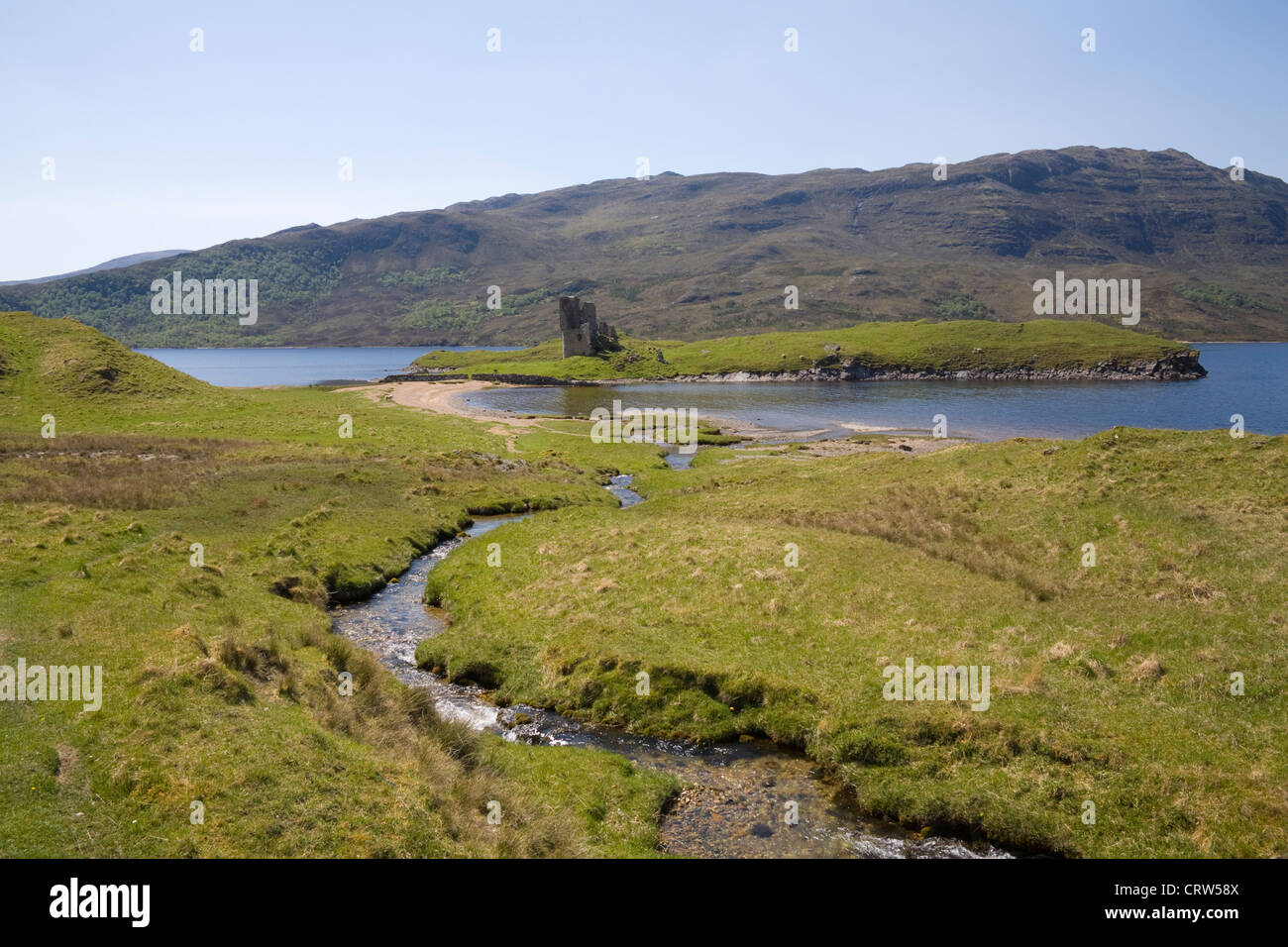 Sutherland Scotland May View to ruins of Ardvreck Castle built in 16thc ...