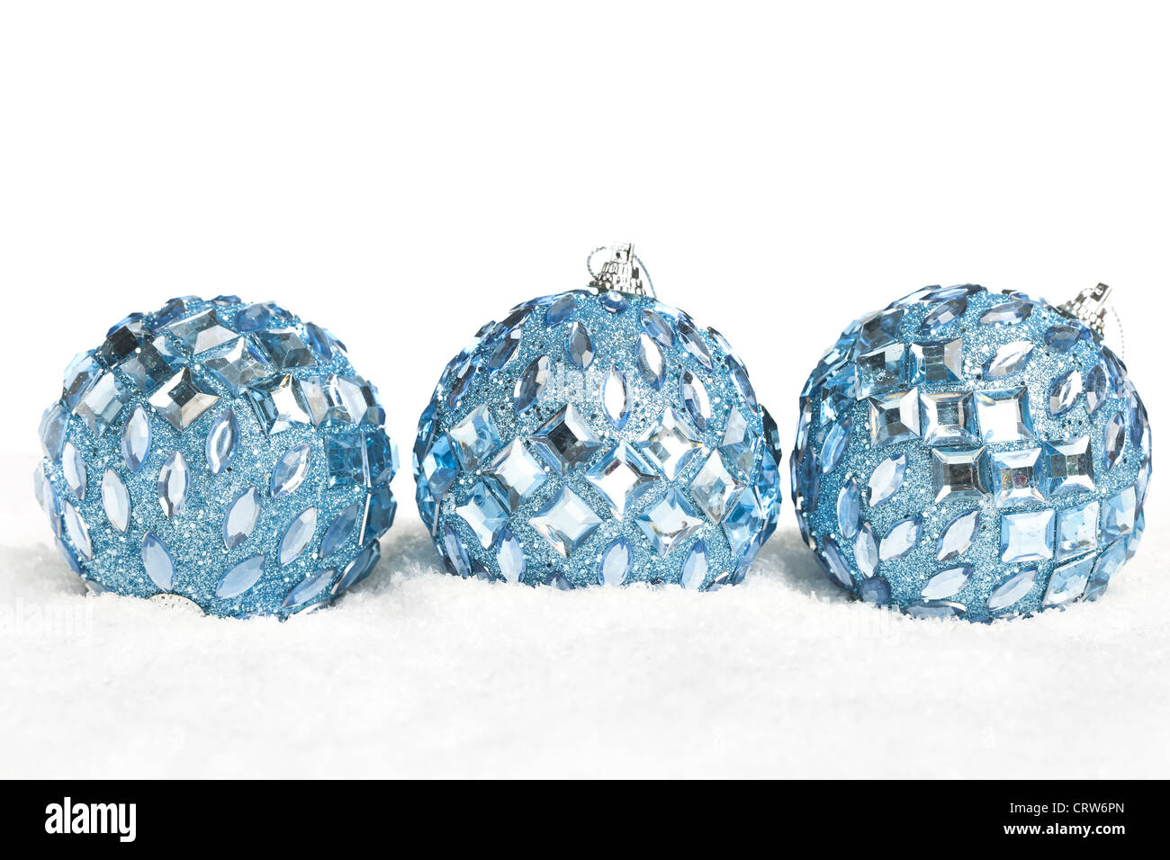 Christmas decoration balls with snow Stock Photo