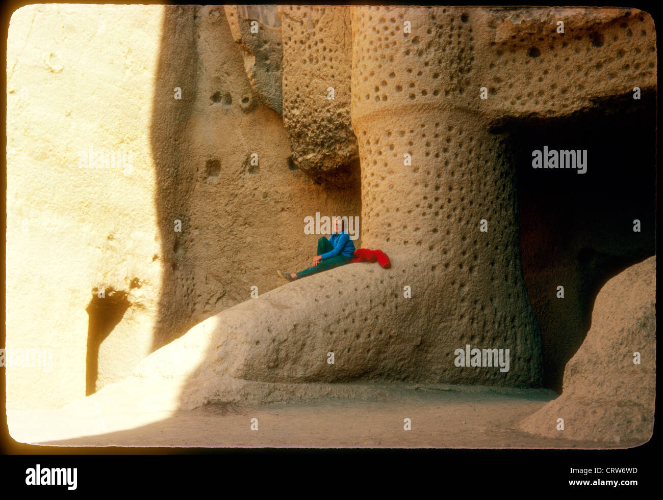 The Buddhas of Bamiyan the Hazarajat region of central Afghanistan before the Soviet Invasion. foot tourist  Stock Photo