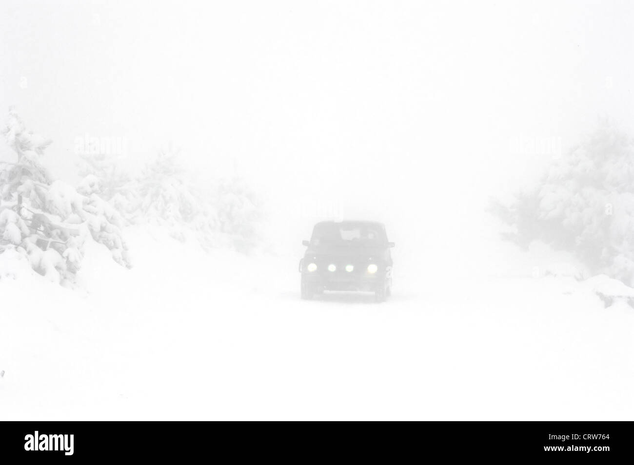 Heavy snow on the road Stock Photo