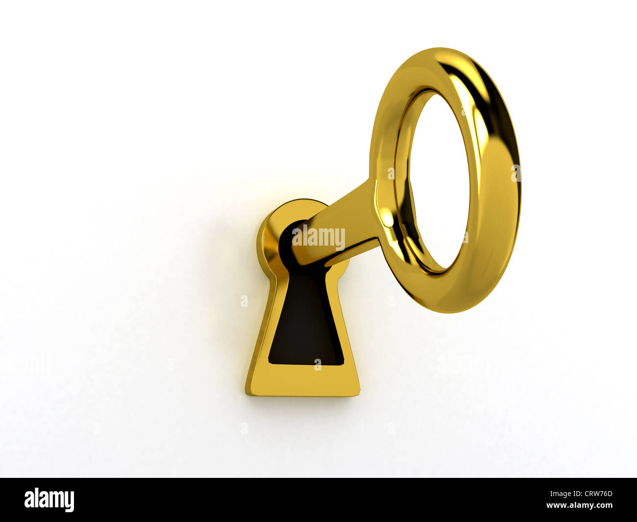 Gold key over white, 3d rendered image Stock Photo