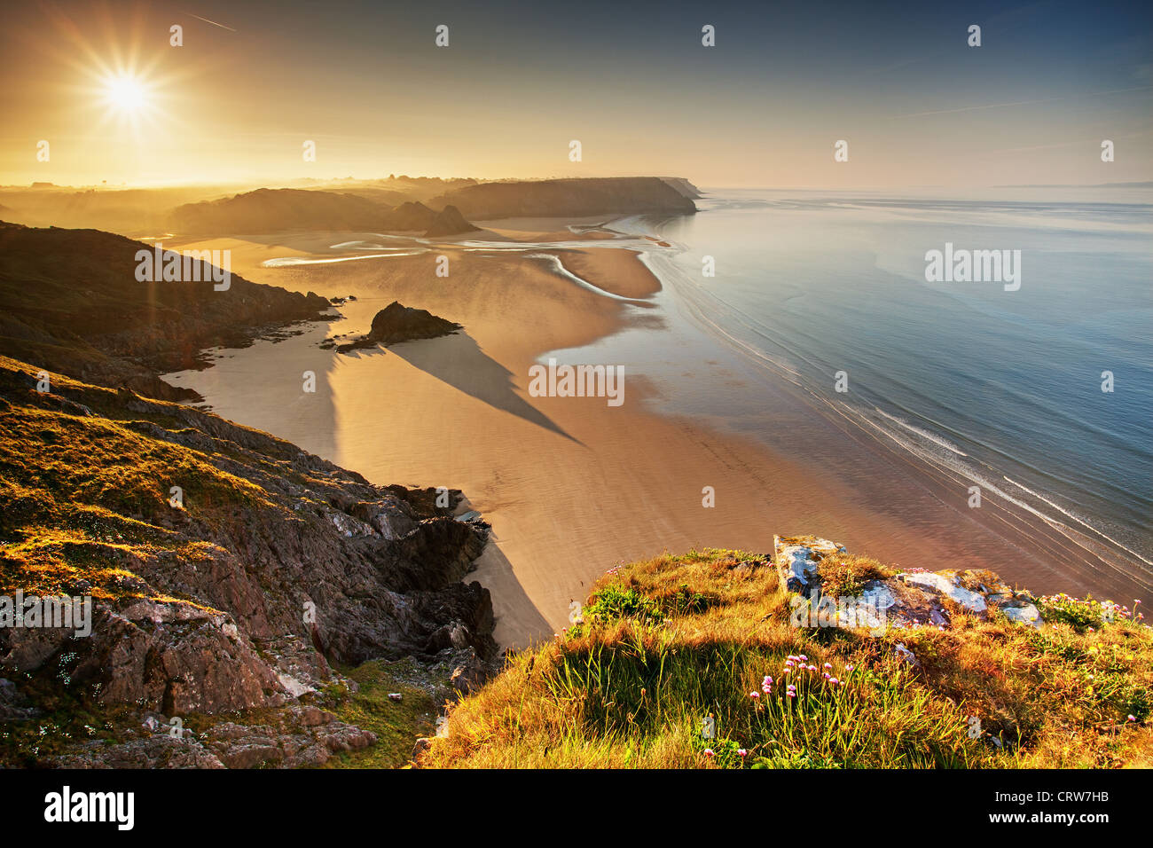 Three Cliffs Bay from Penmaen Burrows, Gower, Wales Stock Photo