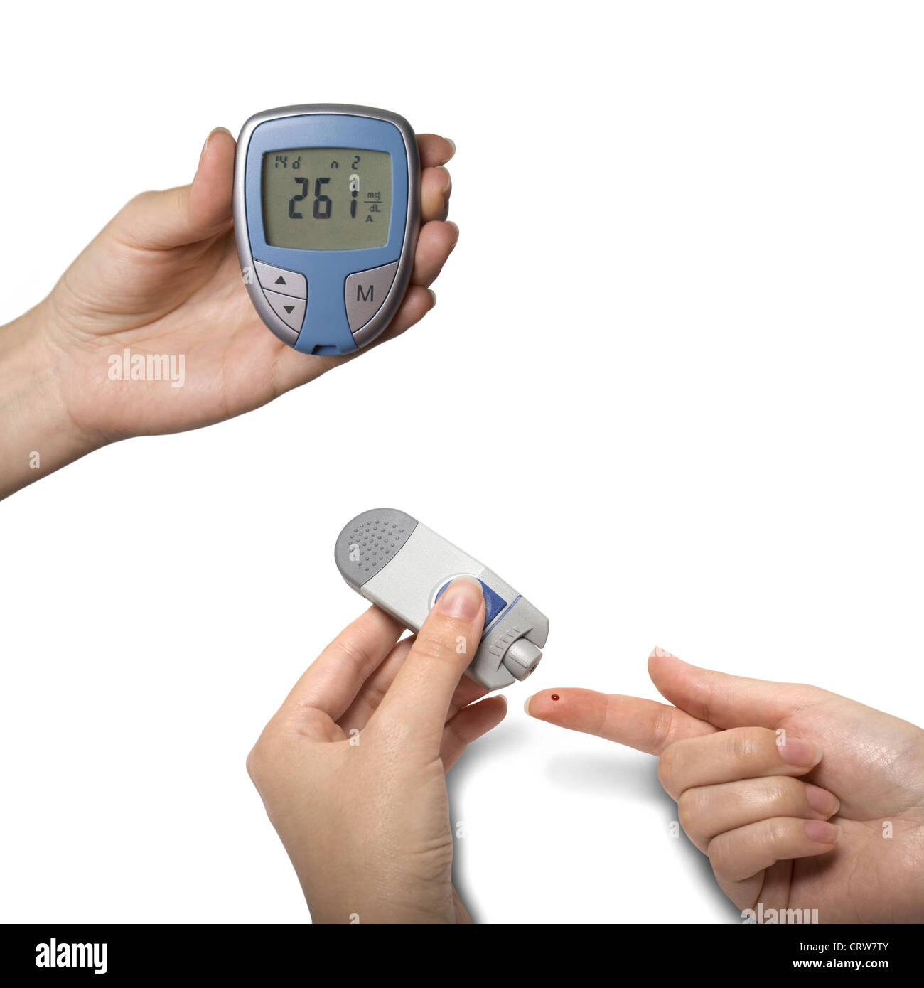 Testing Blood Sugar with Diabetic Glocumeter Stock Photo Alamy