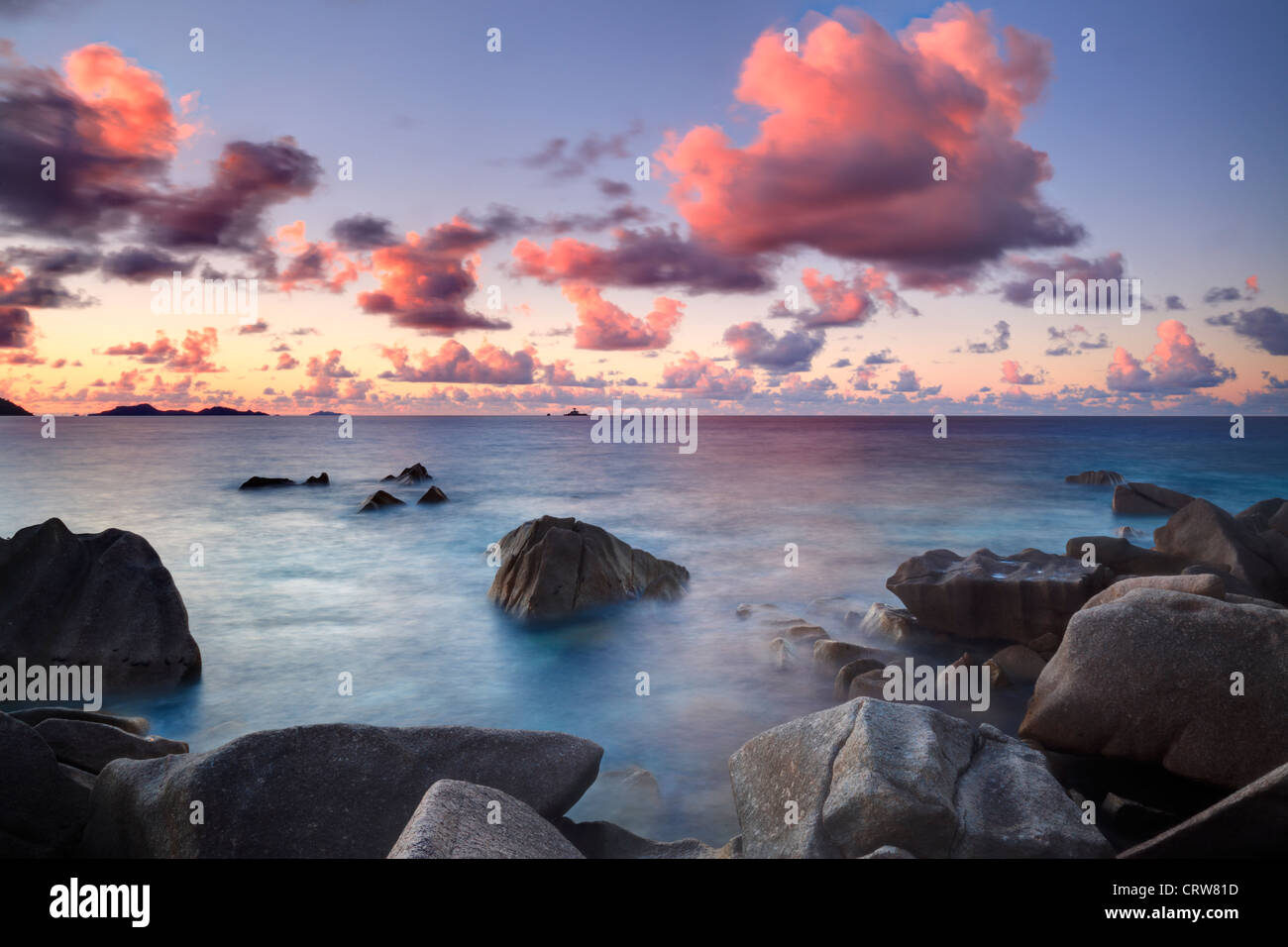 Clouds over the Baie Ste Anne at sunset as seen from the north end of