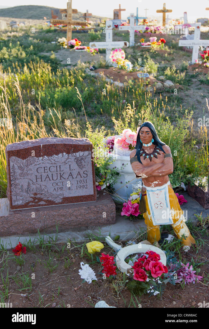 Native American cemetery in Fort Washakie, Wyoming Stock Photo