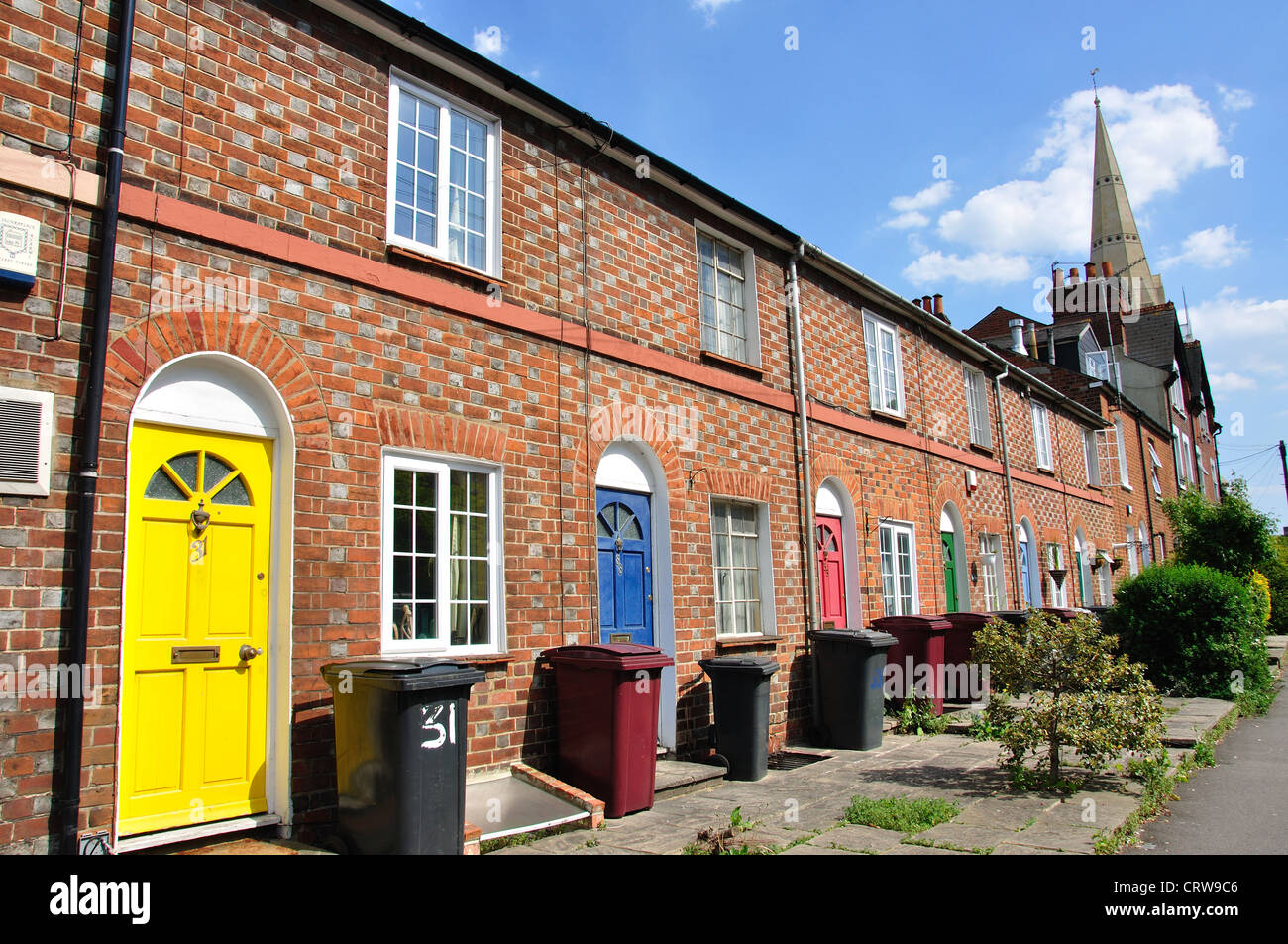 Terraced houses with colourful doors, Watlington Street, Reading