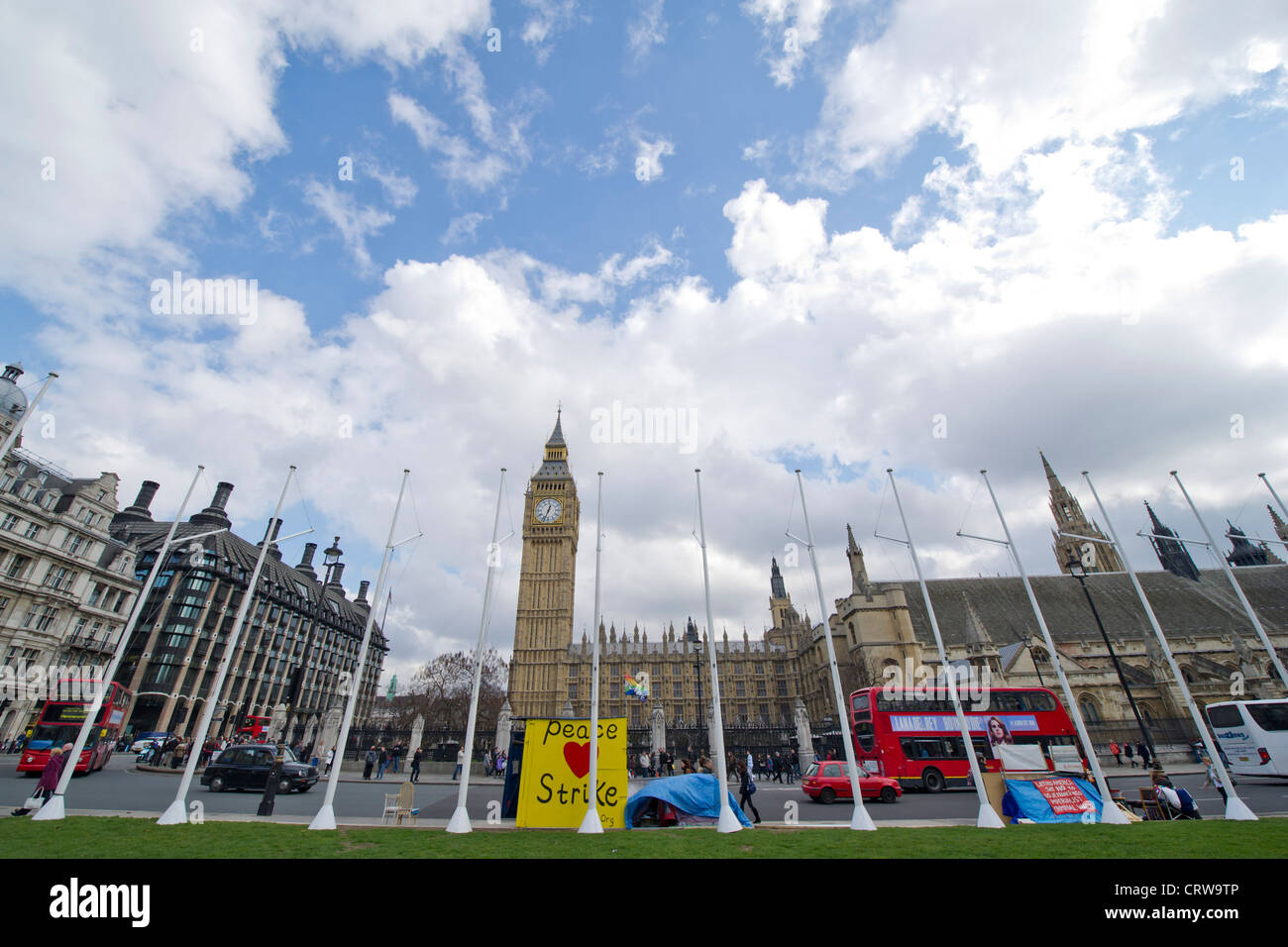 The last of the protestors camped in Parliament Square opposite the Houses of Parliament, Westminster, London. Stock Photo