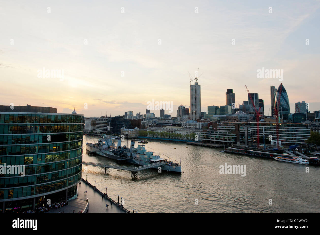The City, from south of the River Thames, as dusk falls. Stock Photo