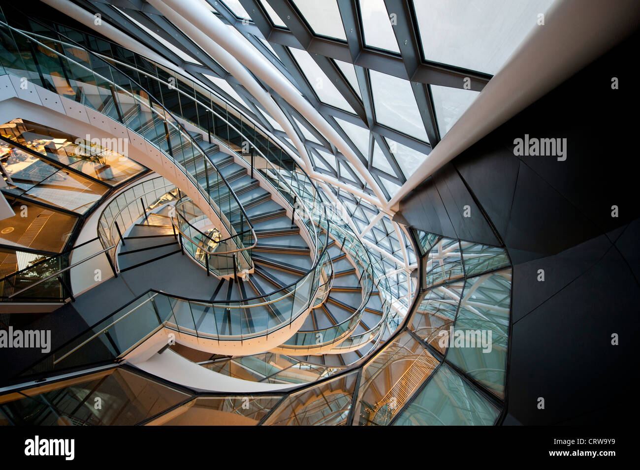 The interior spiral staircase of City Hall, from the top. Stock Photo