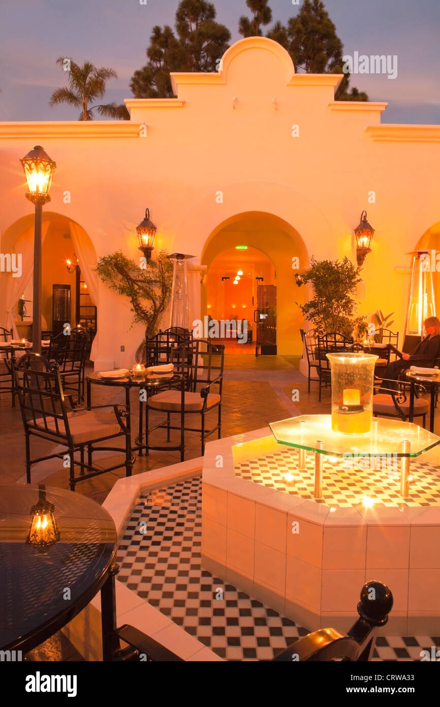 outdoor patio, Petros Greek Restaurant, Santa Barbara, California Stock