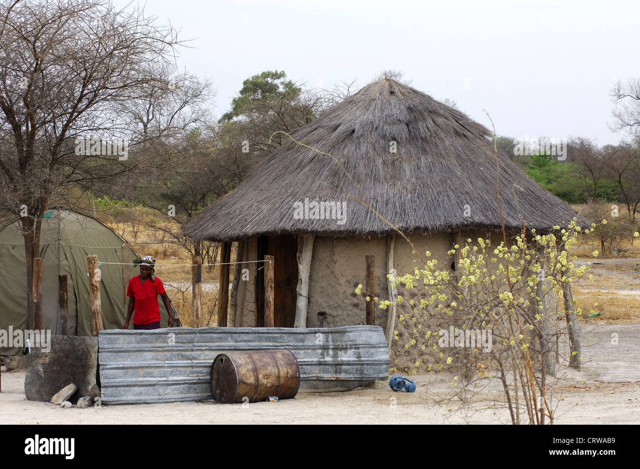 Typical African round hut, Botswana Stock Photo
