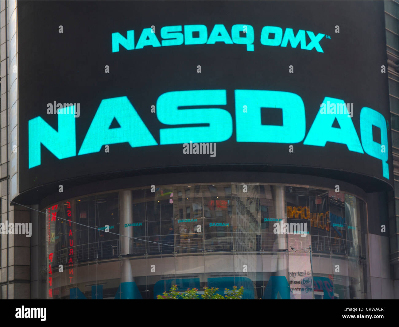 Nasdaq stock market sign in Times Square Stock Photo