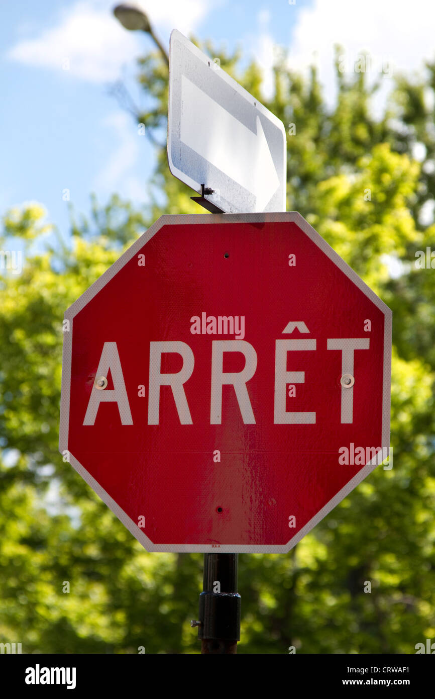 Stop sign in Montreal, Quebec Stock Photo Alamy
