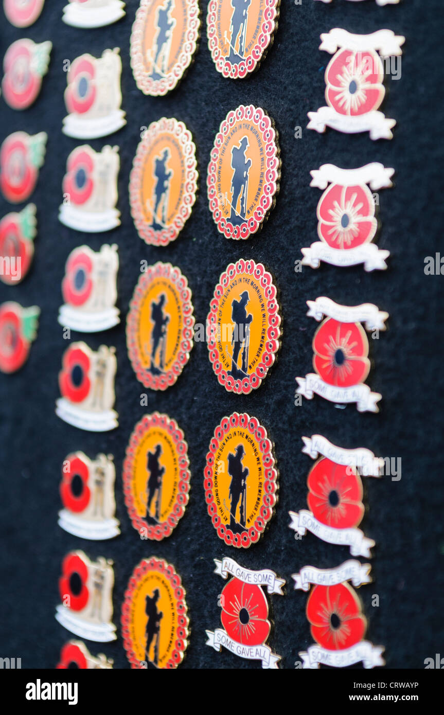 Rows of military badges on sale Stock Photo