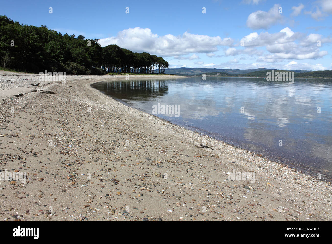 Crescent-shaped beach at Otter Ferry on the shore of Loch Fyne, Argyll, Scotland Stock Photo