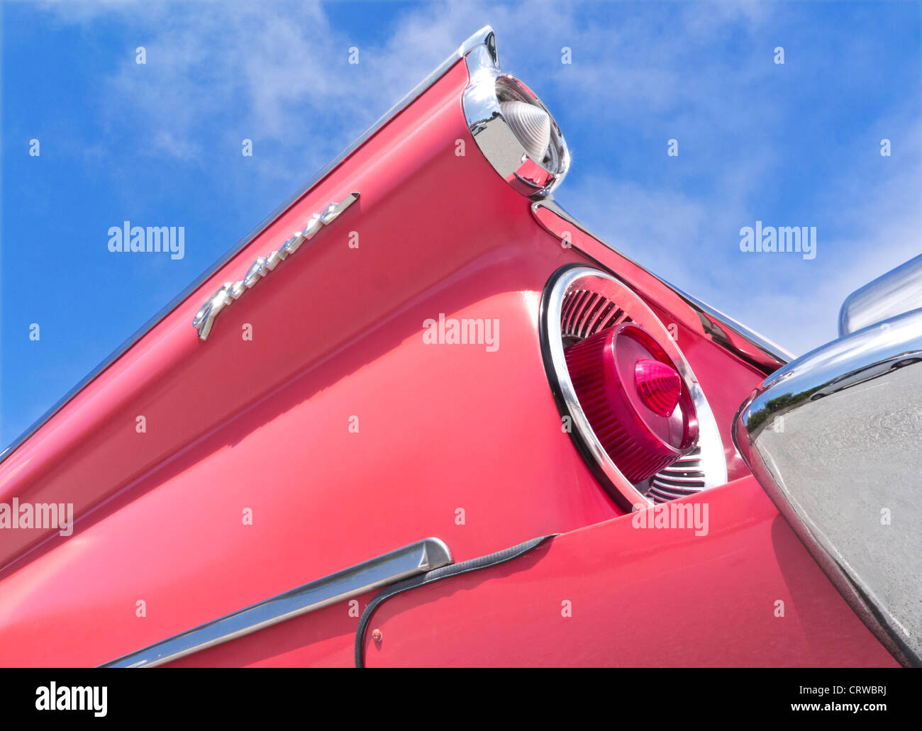 Graphic view of extravagant style statement tail fin on 1950's Ford Fairlane 500 Skyliner America classic motor car Stock Photo