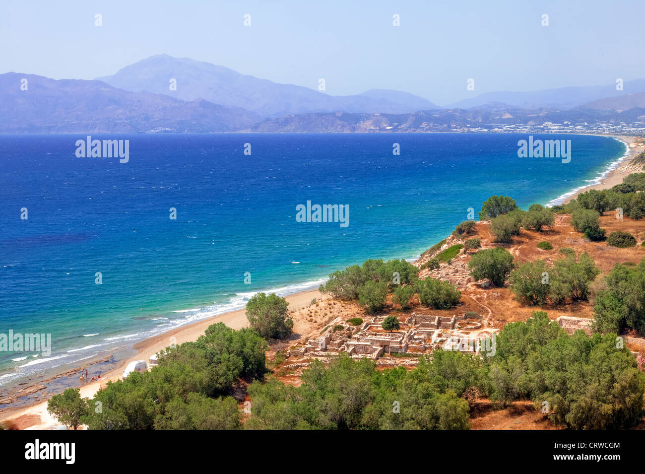 South coast; background Ida Mountains; Kommos beach, Matala, Crete, Greece; Stock Photo