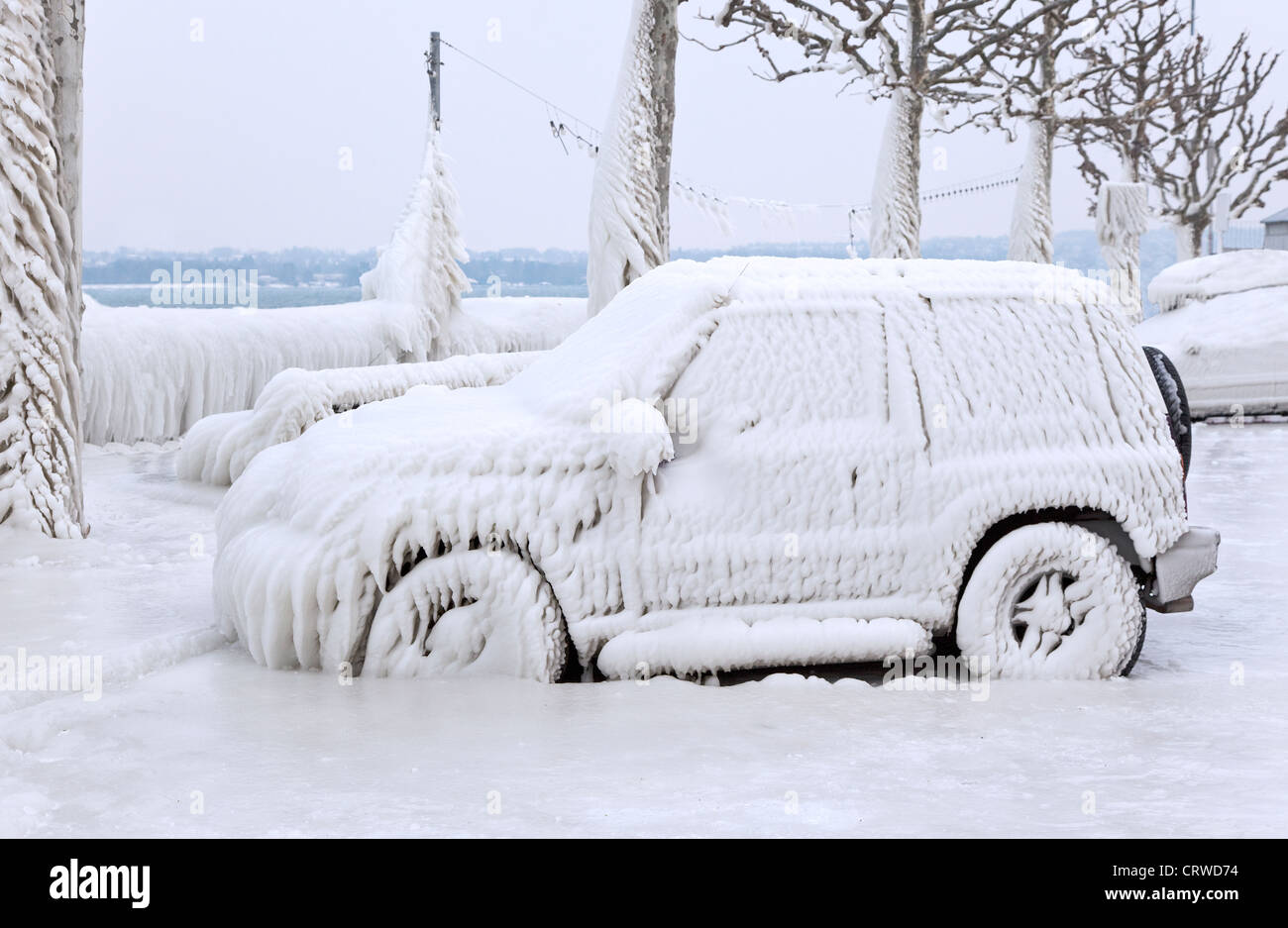 A Car Stuck in the Ice Stock Photo