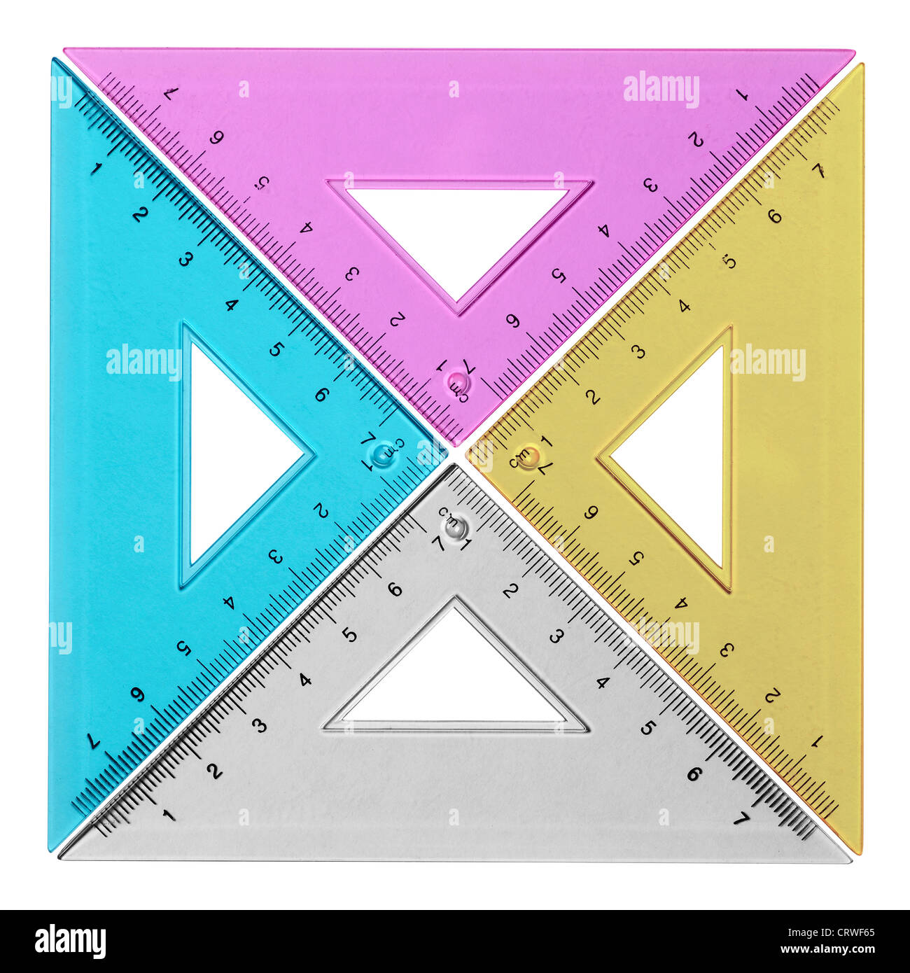 CMYK plastic ruler set squares Stock Photo