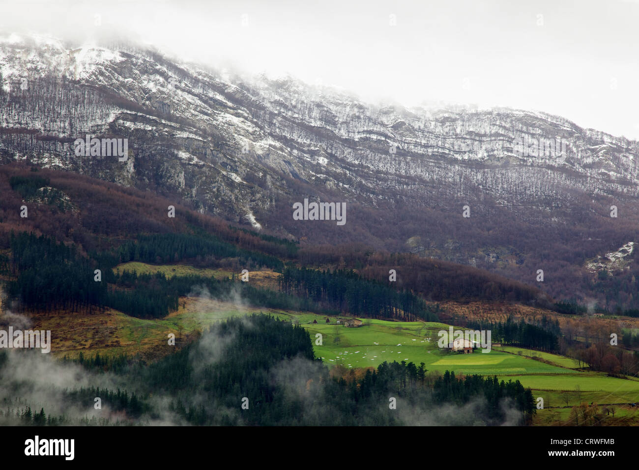 Snow mountain and valley at Euskadi Stock Photo