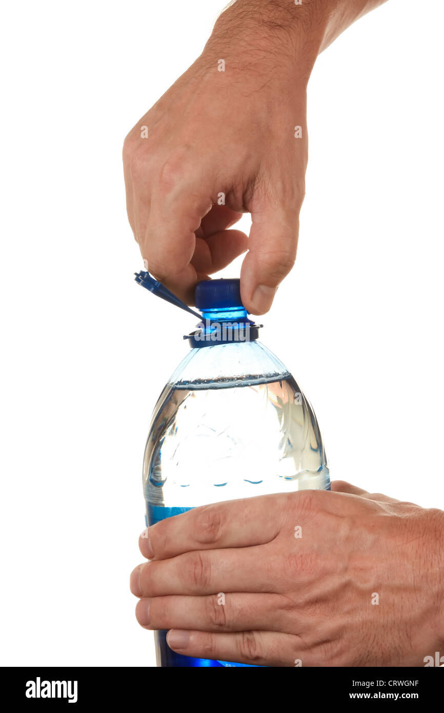 hand unscrew the cork on a bottle of water Stock Photo Alamy