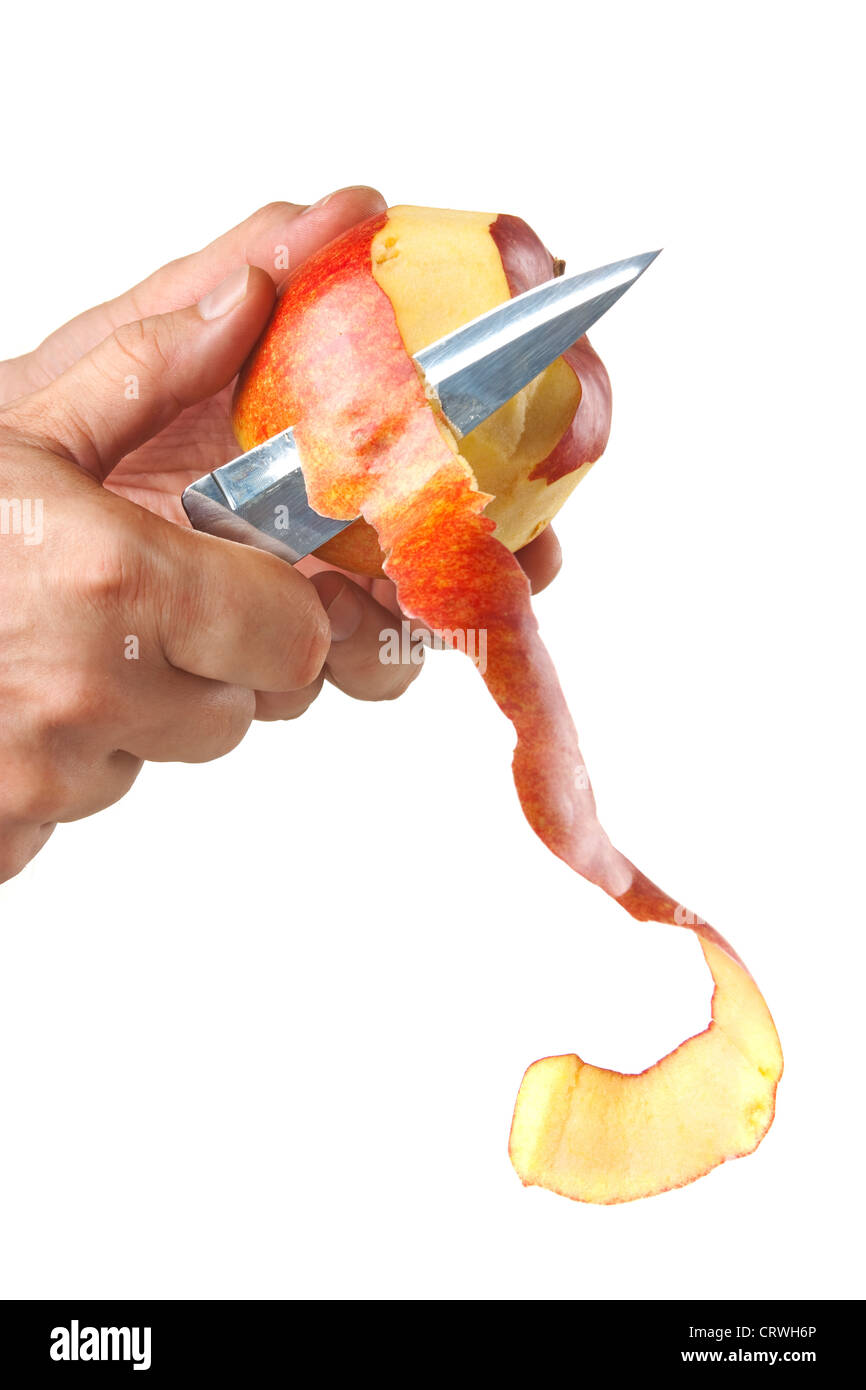 cutting peel an apple with a knife Stock Photo Alamy