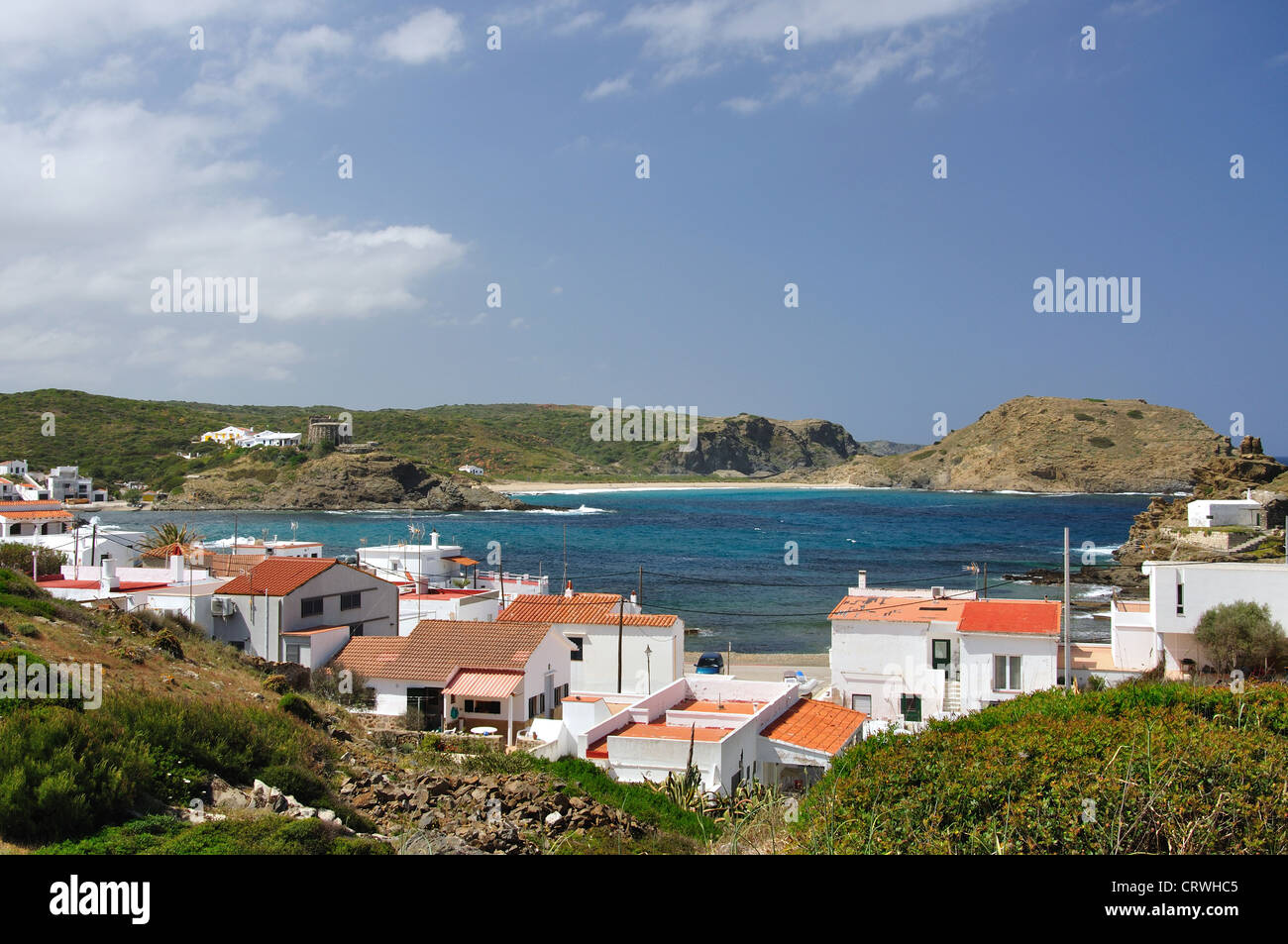 Resort view, Cala Mesquida, Menorca, Balearic Islands, Spain Stock Photo