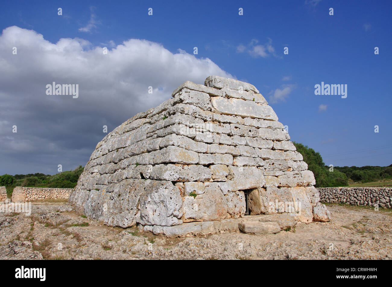 Naveta des Tudons prehistoric funeral construction, near Ciutadella, Menorca, Balearic Islands, Spain Stock Photo