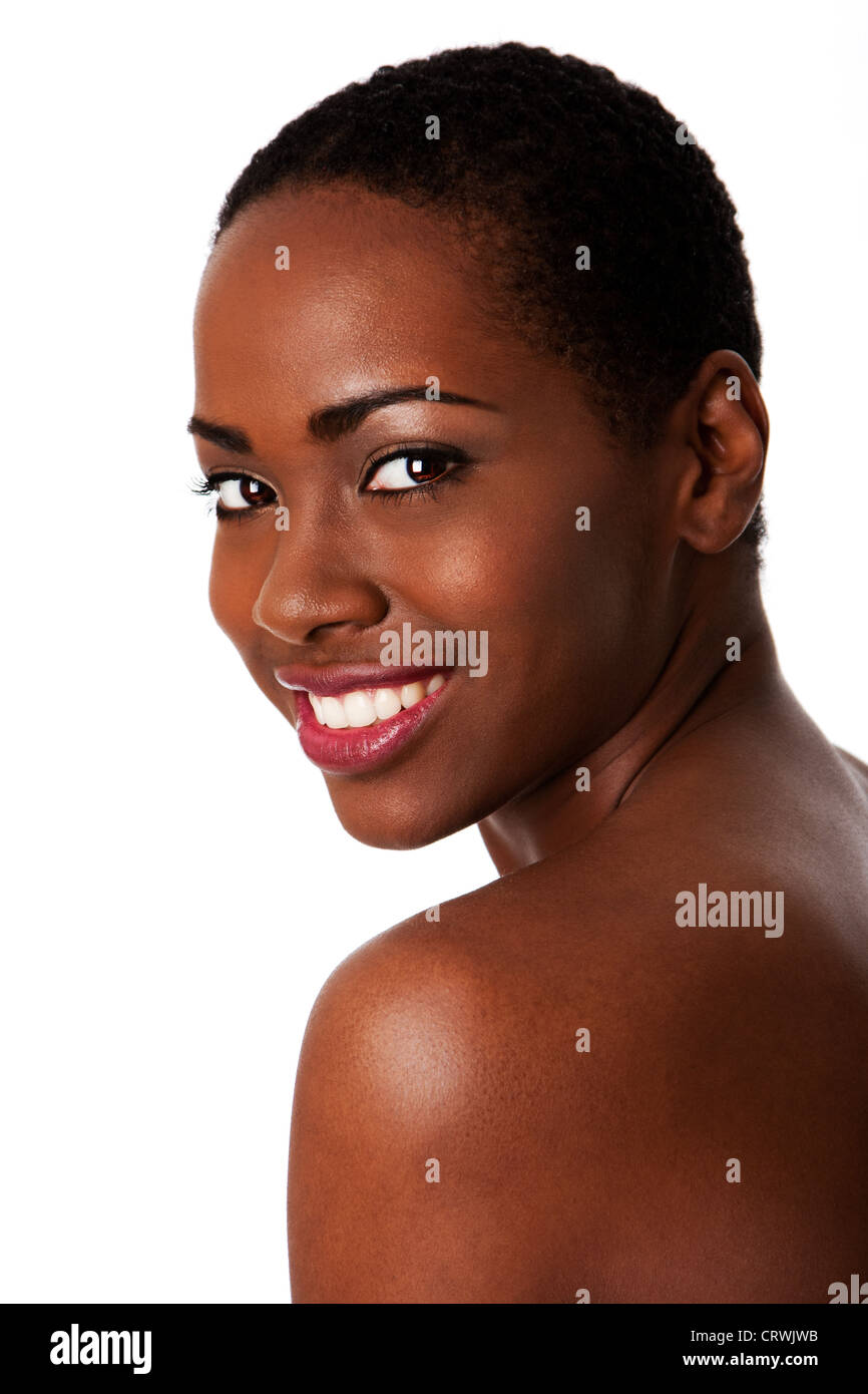 Happy smiling African woman, Beautiful teeth. Stock Photo