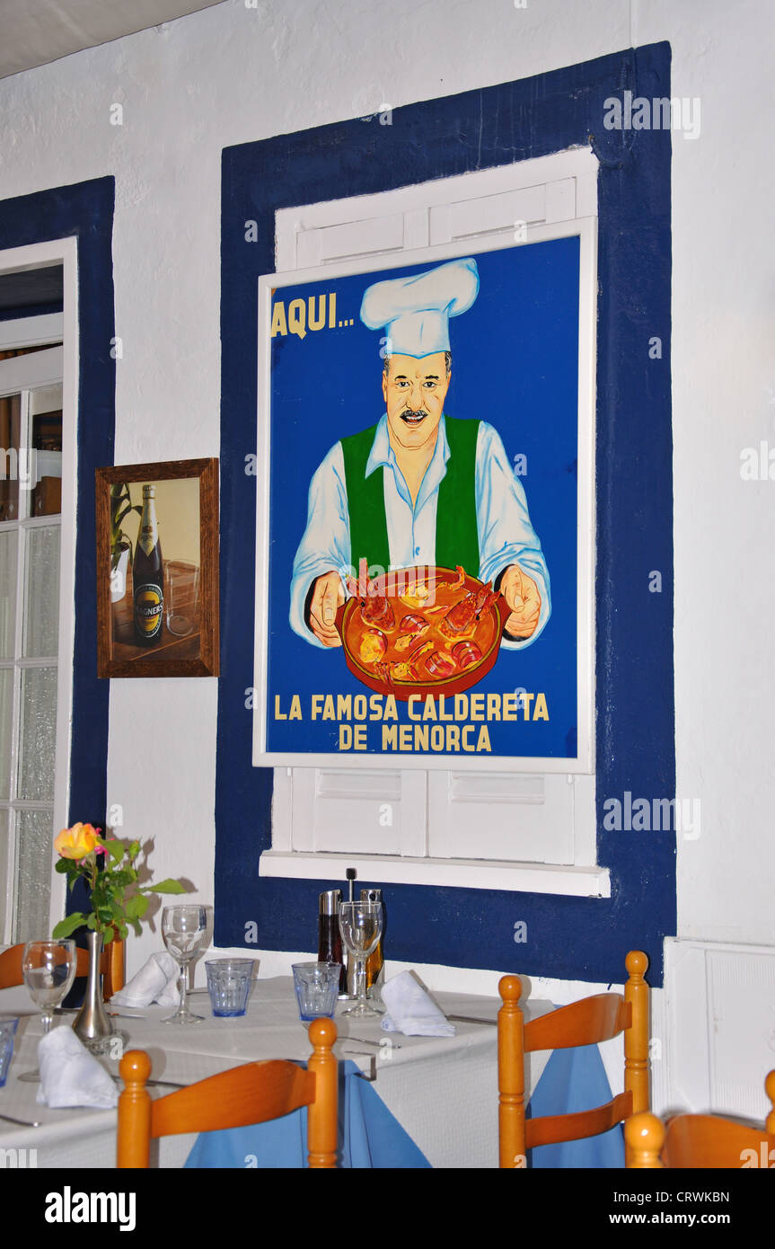 Restaurant poster showing local lobster stew, Port of Ciutadella