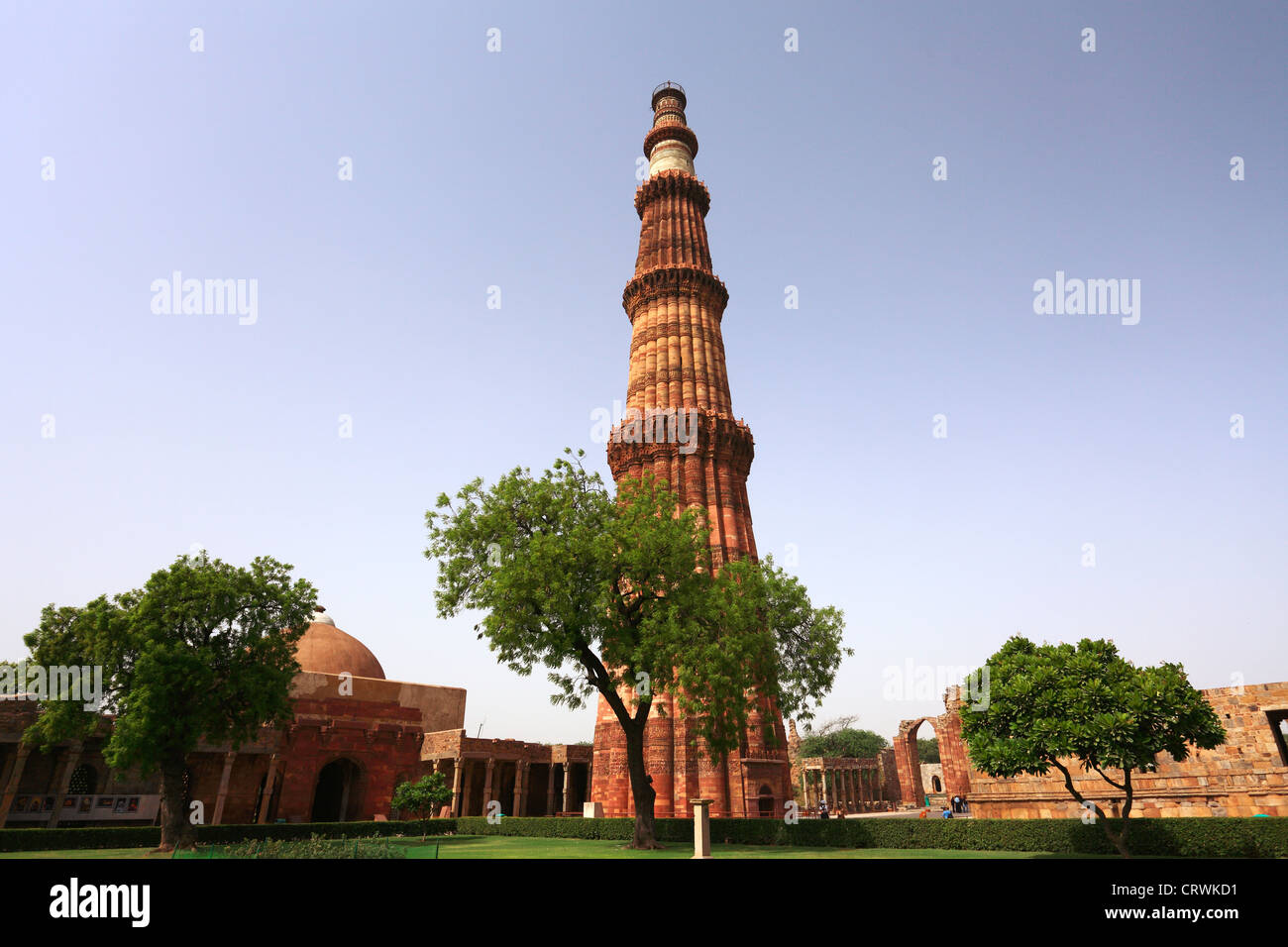 Qutab Minar, the UNESCO World Heritage Site, Qutab Minar is among the tallest red sandstone tower in India. Stock Photo