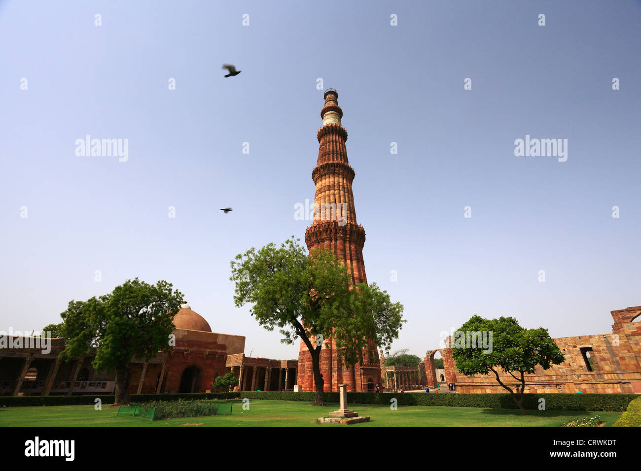Qutab Minar, the UNESCO World Heritage Site, Qutab Minar is among the tallest red sandstone tower in India. Stock Photo