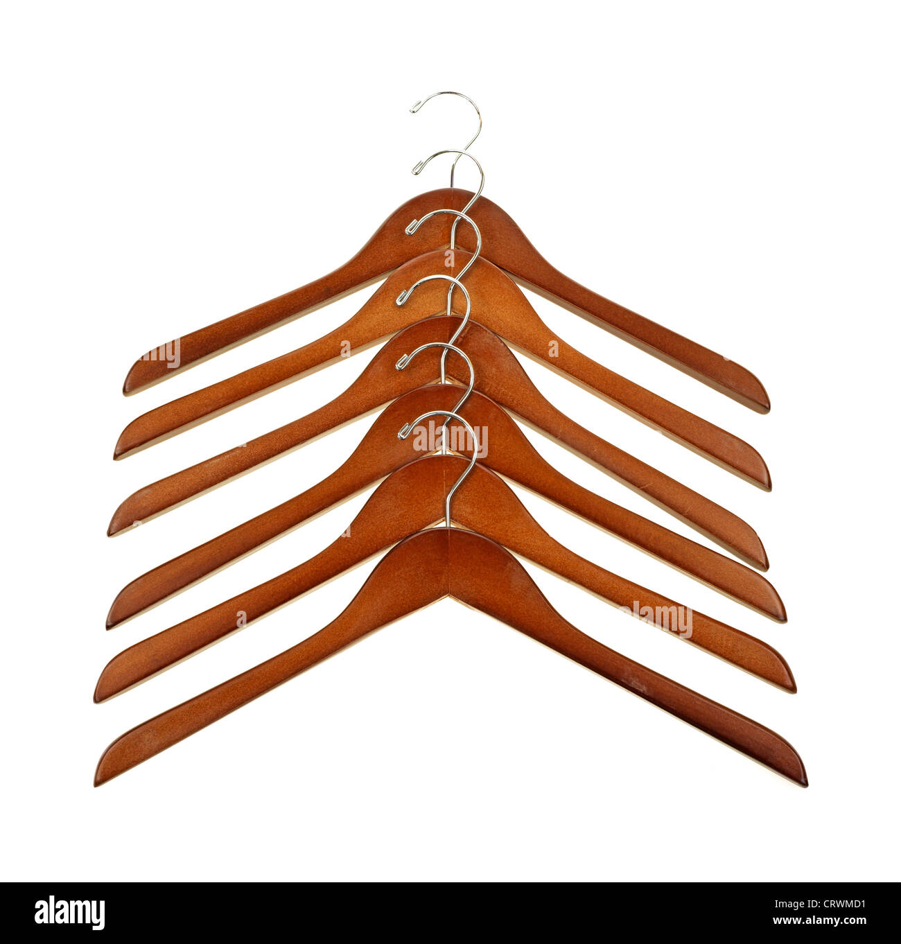 Wood coat hangers in row Stock Photo Alamy