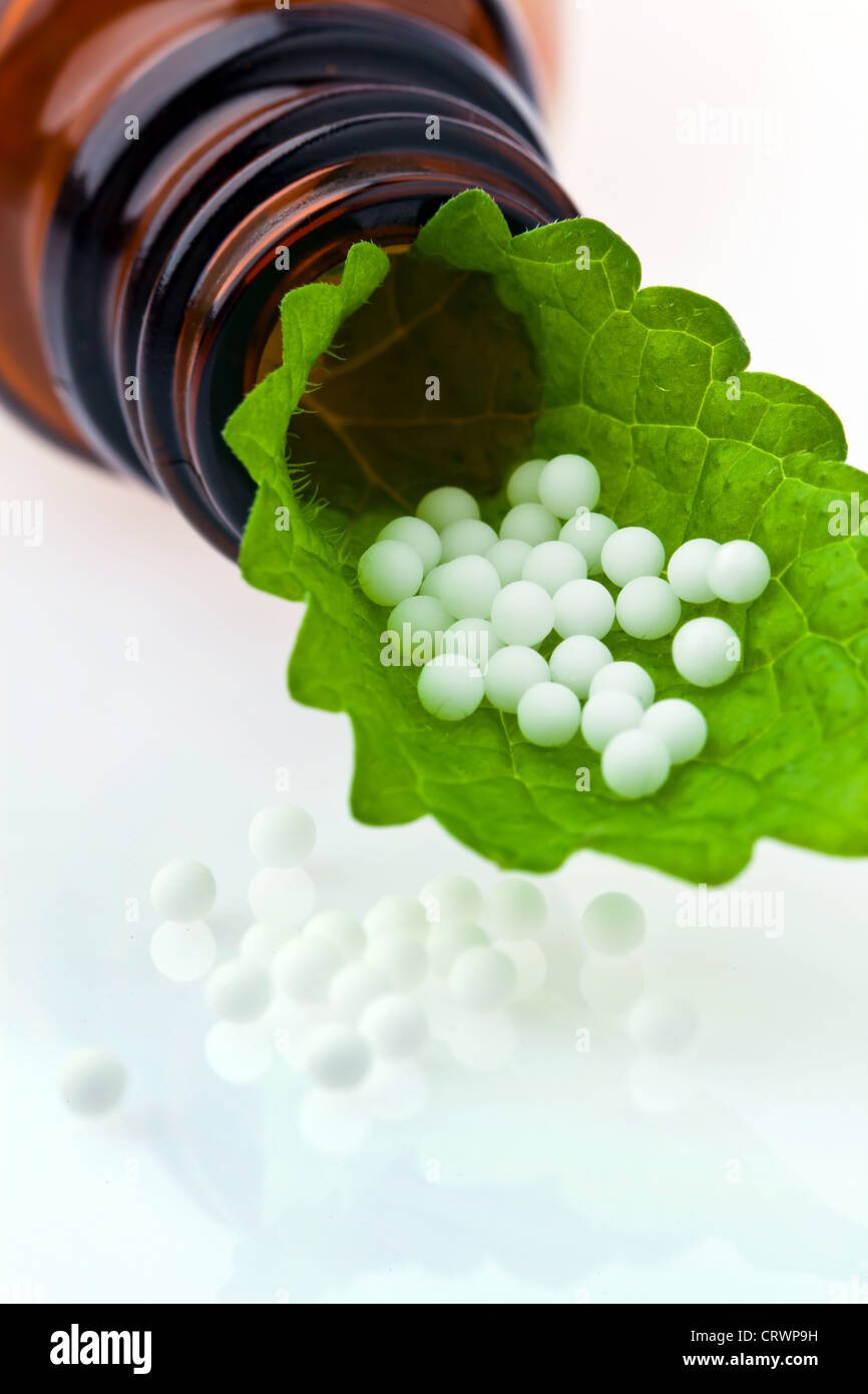 Homeopathy. Globules as alternative medicine Stock Photo