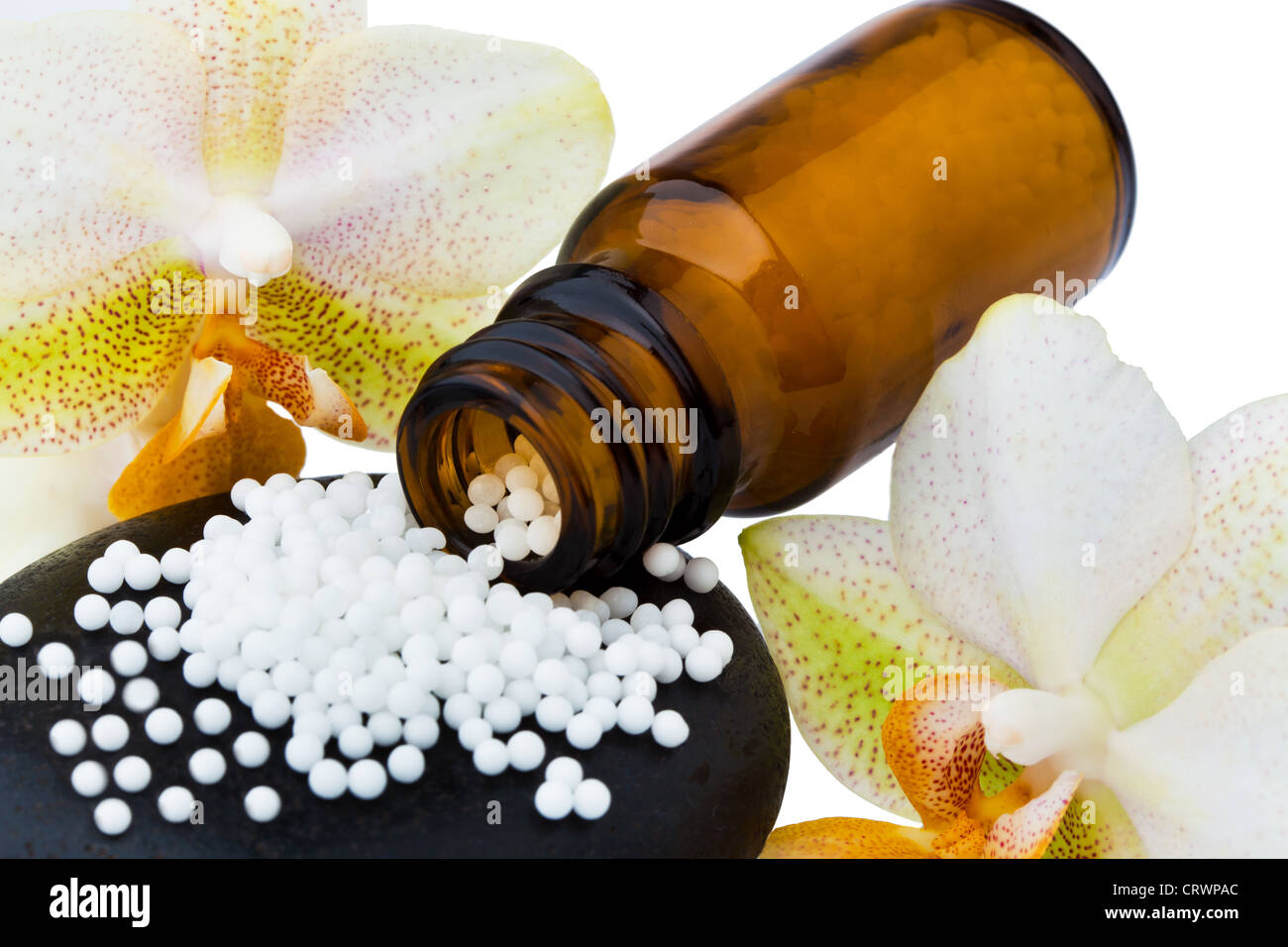 Homeopathy. Globules as alternative medicine Stock Photo
