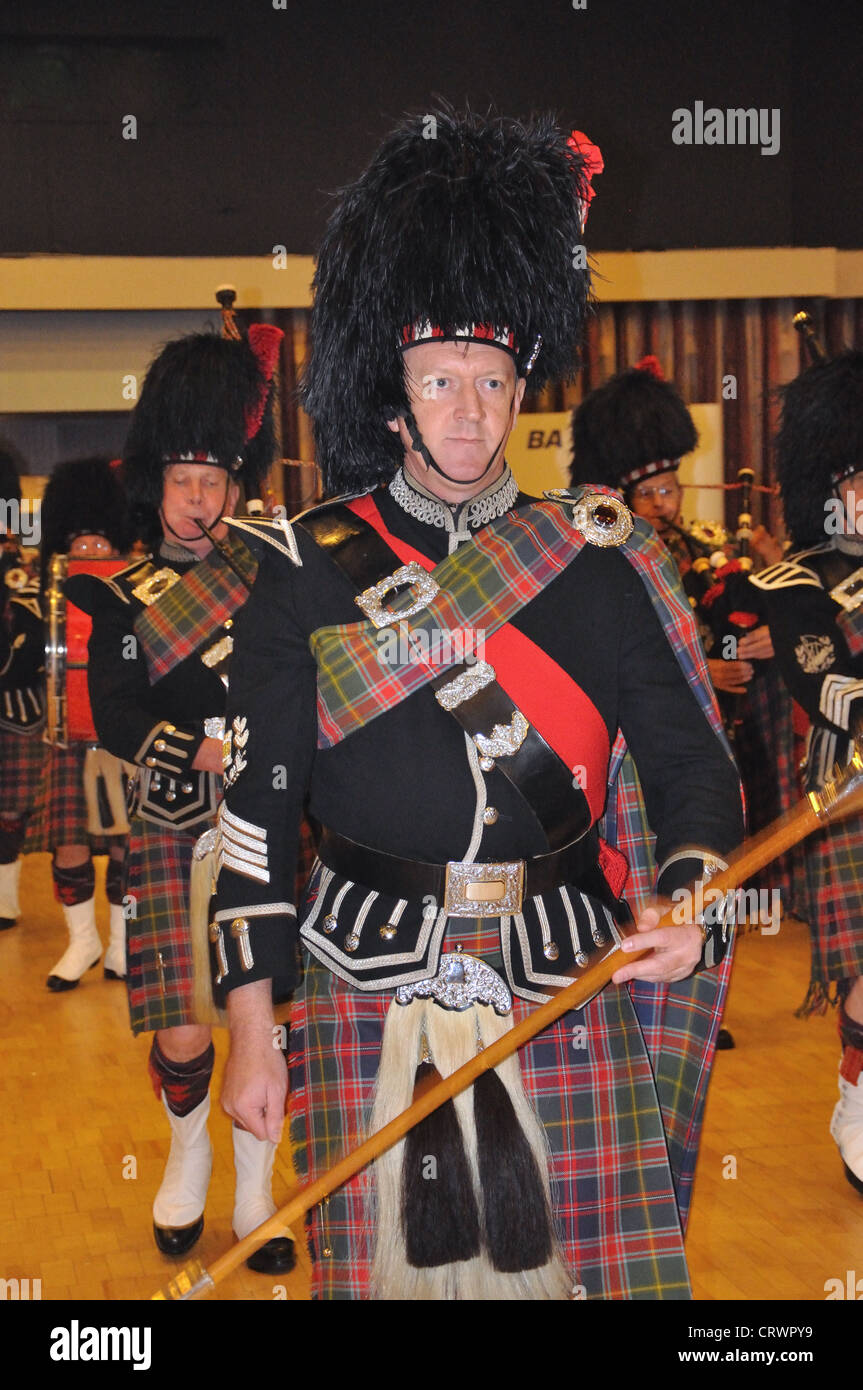 Scottish Highland bagpipe players, Surrey, England, United Kingdom Stock Photo