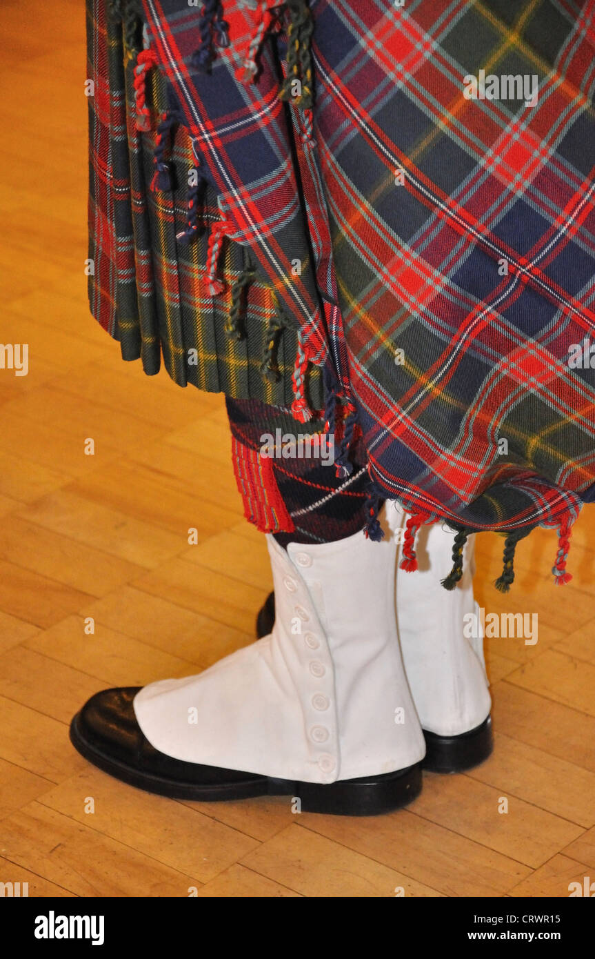 Boots of Scottish bagpipe player, Surrey, England, United Kingdom Stock Photo