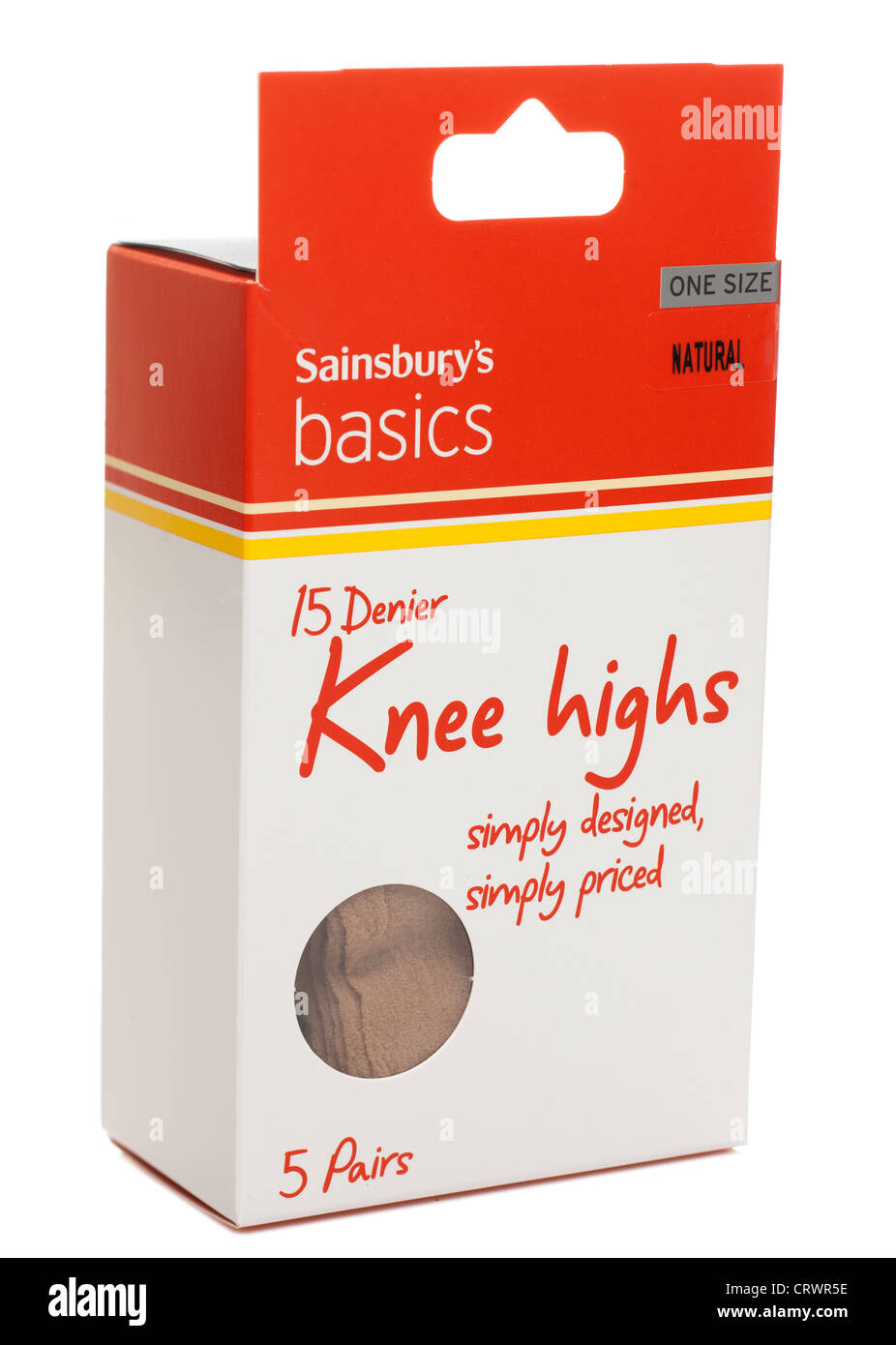 Box of five pairs of Sainsburys basics one size 15 denier knee highs nylon stockings Stock Photo