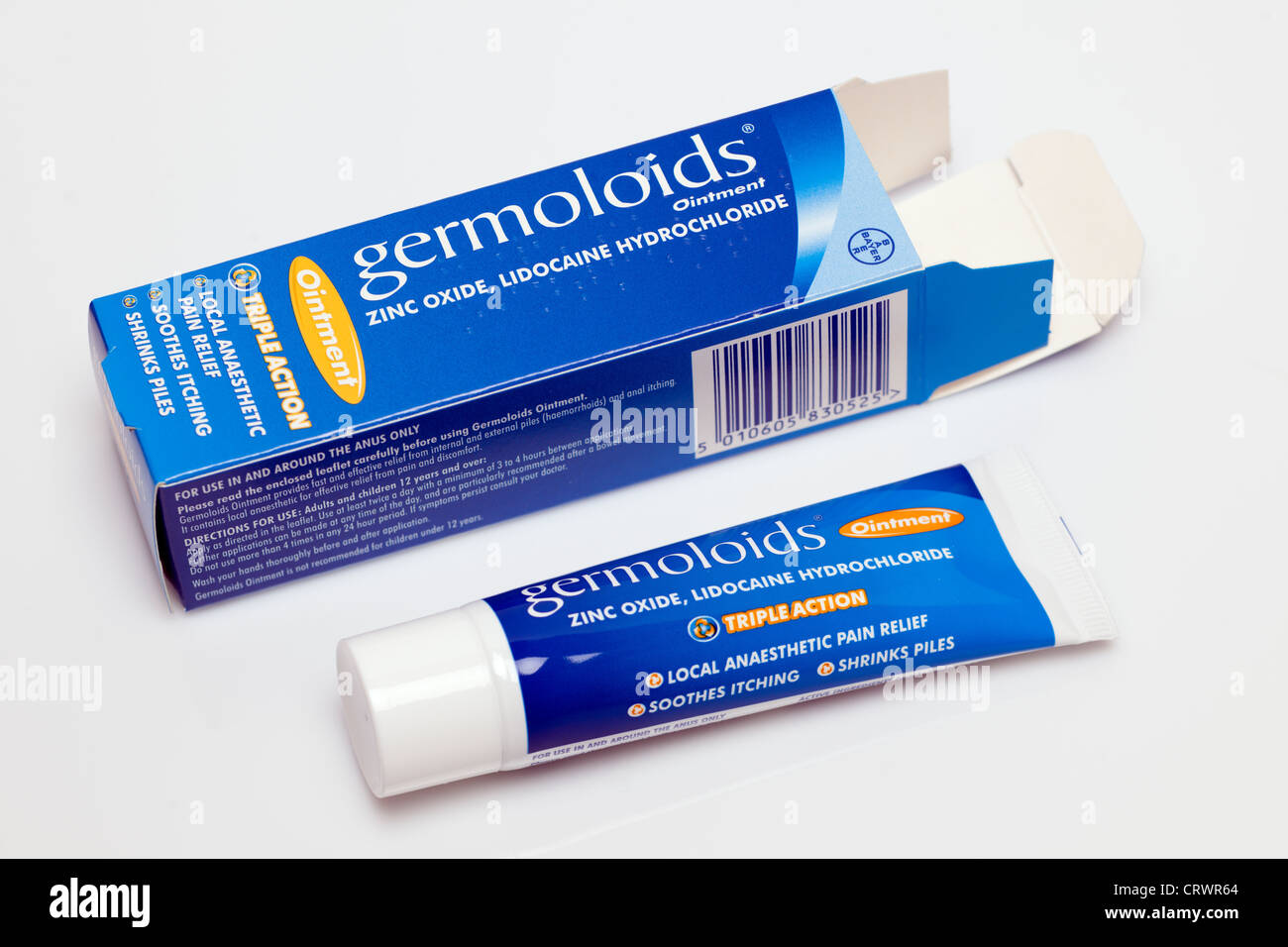 Boxed tube of Germoloids ointment for hemorrhoids Stock Photo