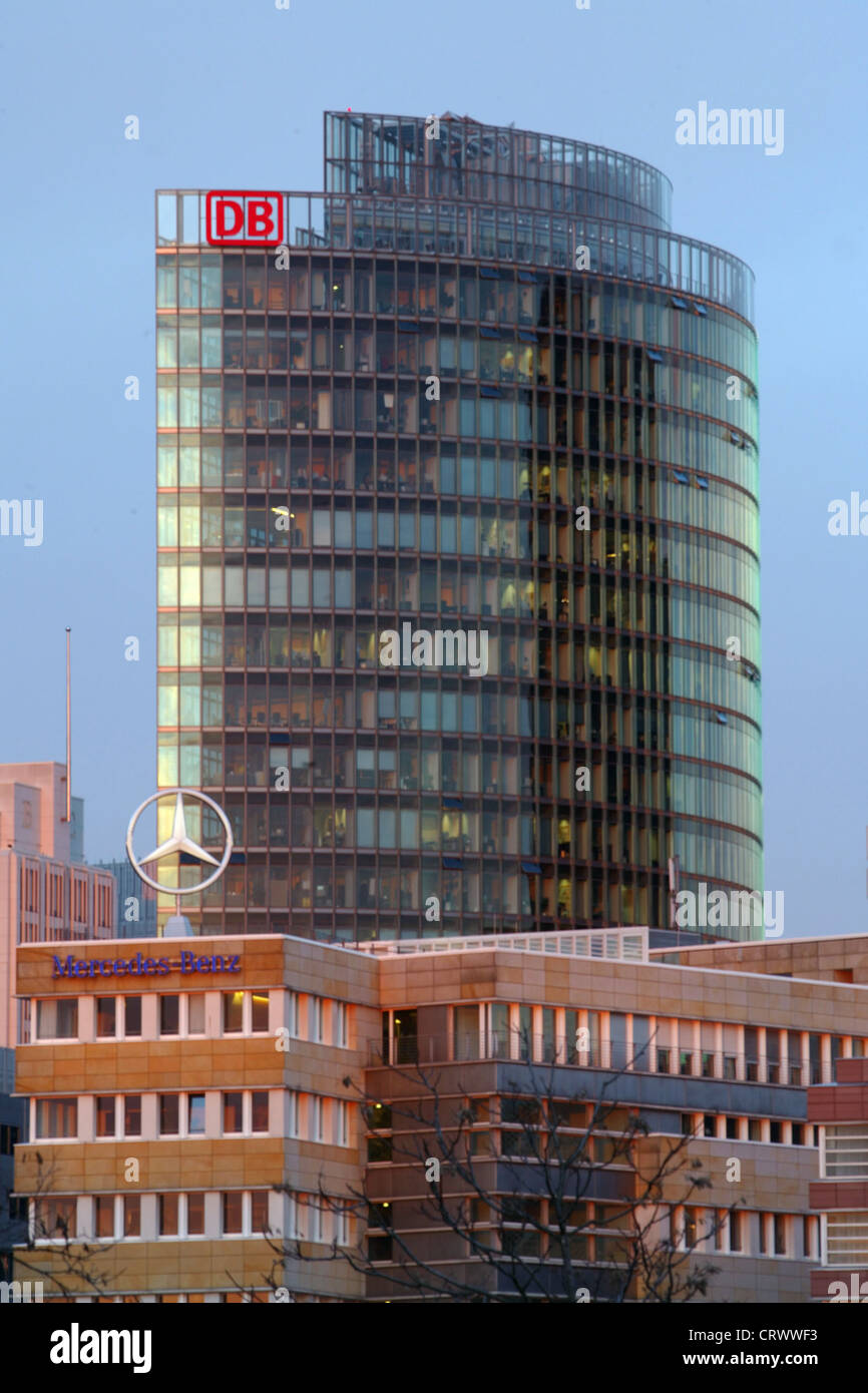 View of the Bahn Tower at Potsdamer Platz Stock Photo