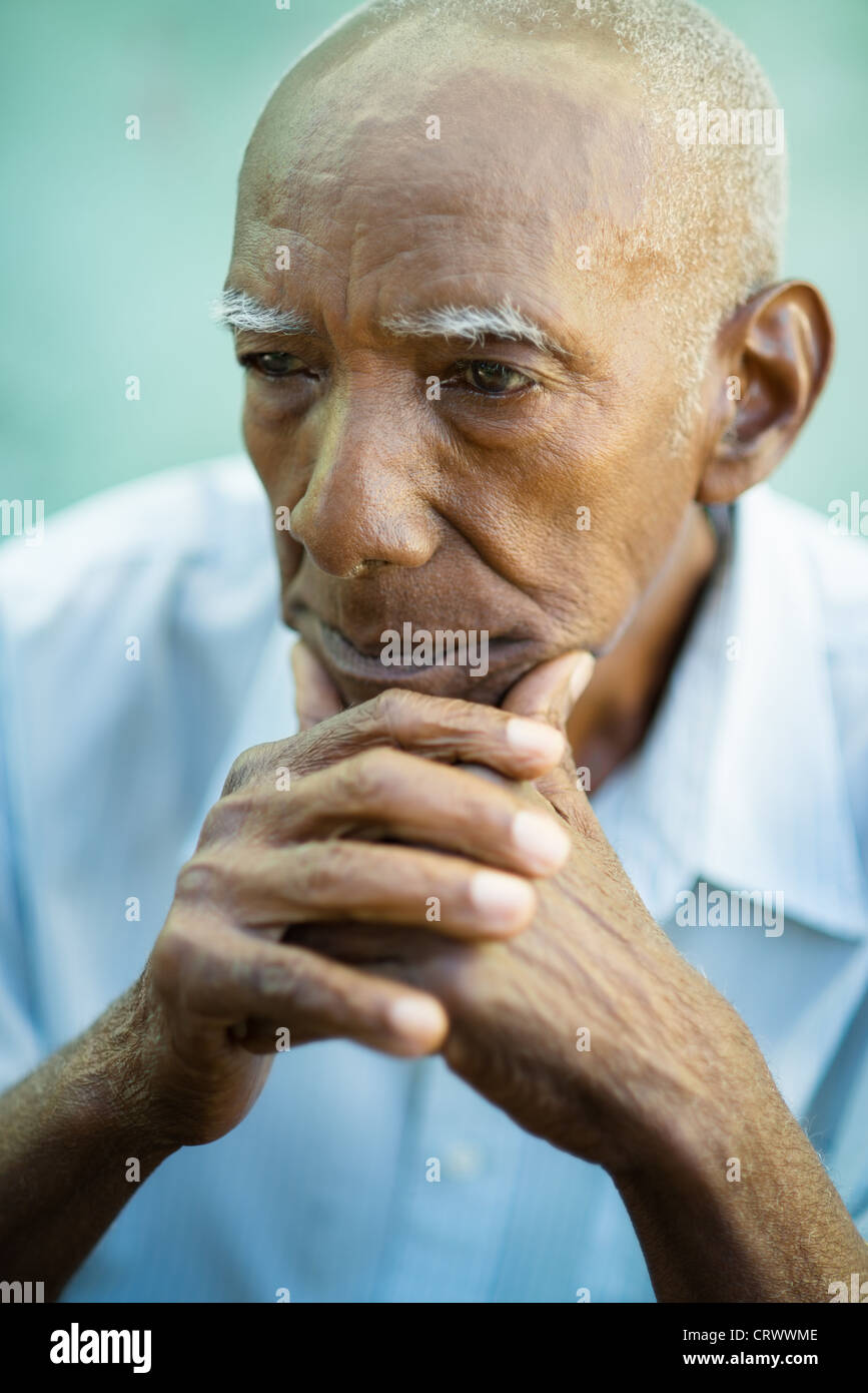 Seniors portrait of contemplative old african american man looking away. Copy space Stock Photo