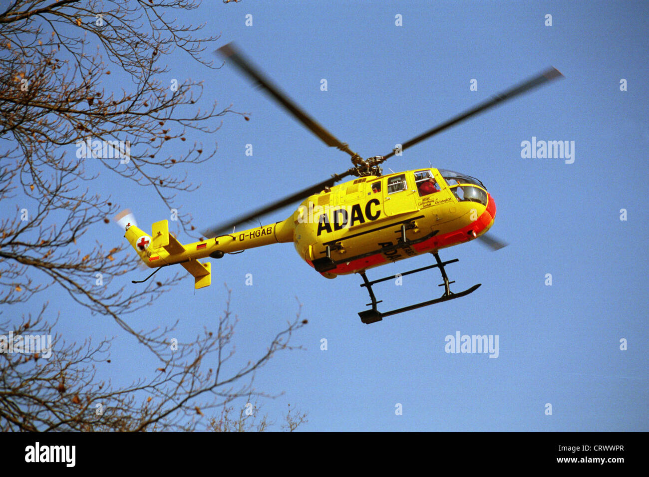 The ADAC helicopter in action Stock Photo