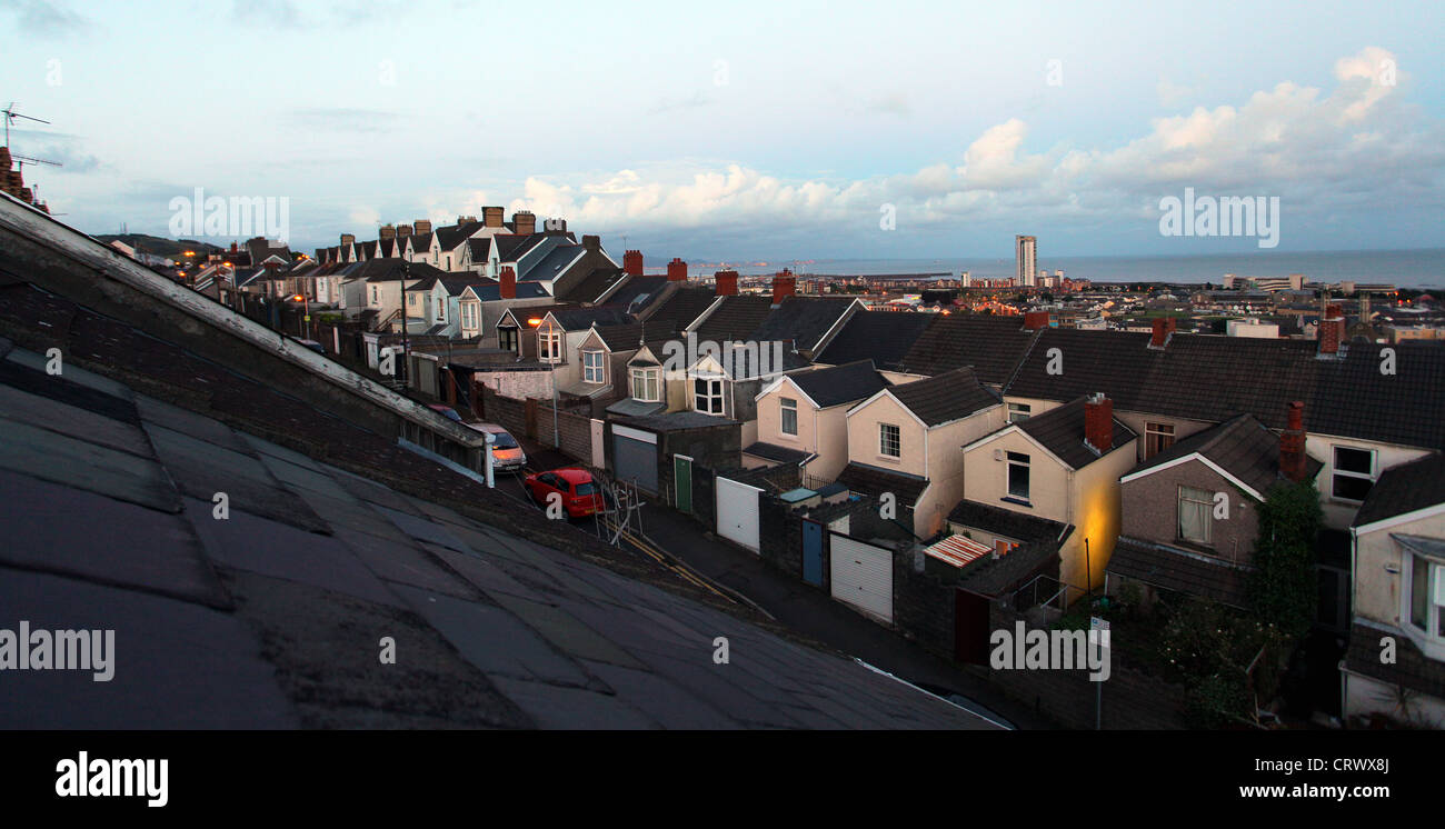 A row of terraced houses in Chaddesley Terrace and Cromwell Street, Mount Pleasant Swansea, south Wales UK Stock Photo