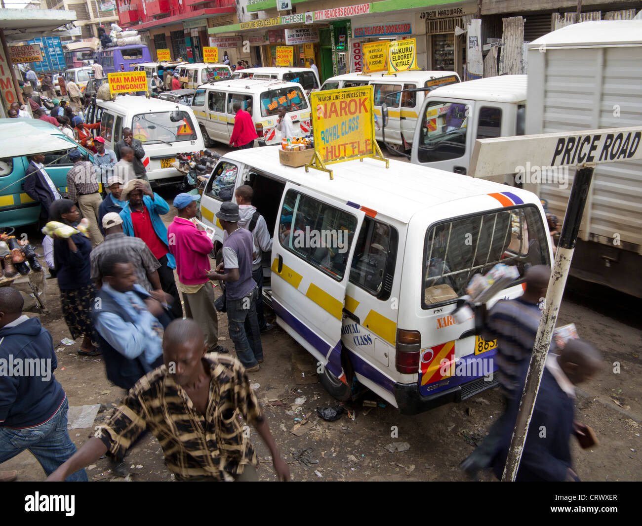 Matatu minibuses stop in downtown Nairobi, Kenya Stock Photo