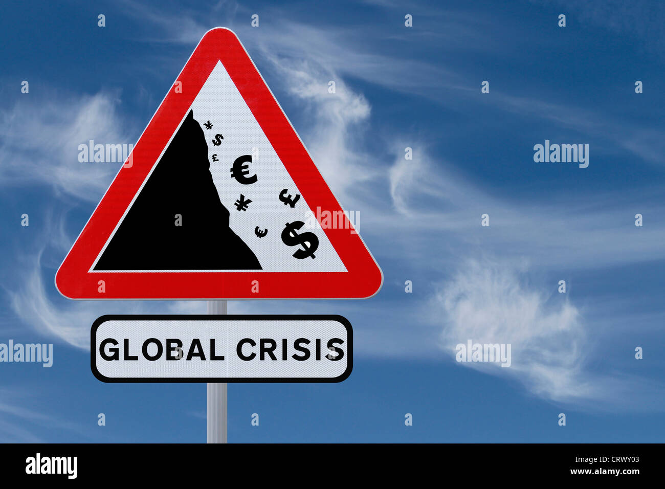 An actual road sign modified to indicate the depreciation or fall of