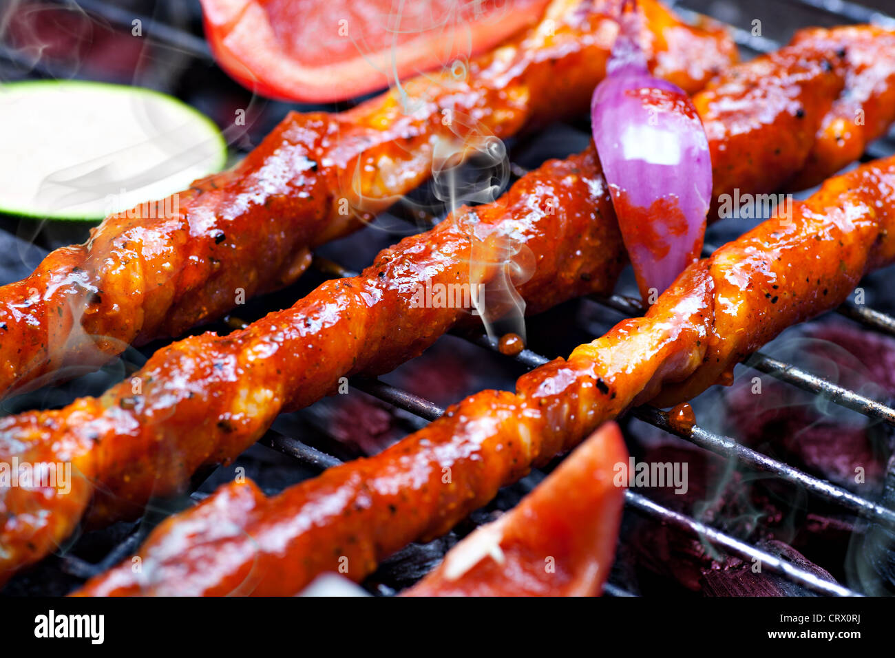 close up shut of grill sticks on the grill Stock Photo